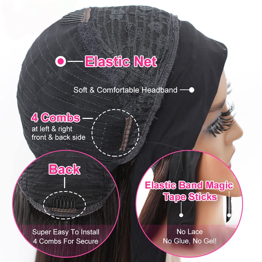 Curly Headband Wig Human Hair 18 inch None Lace Front Wig Machine Made Wigs Glueless Water Wave Headband Wigs for Black Women Human Hair Natural Color - Image 3