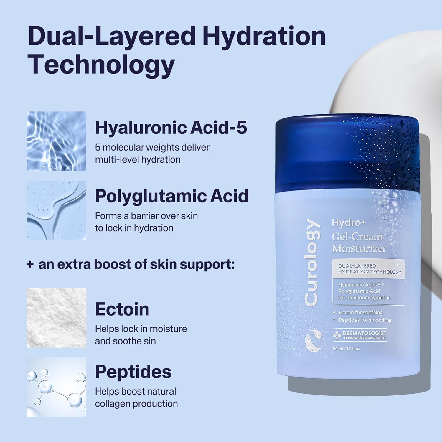 Curology Hydro+ Gel Cream Moisturizer, Lightweight Face Lotion for Sensitive Skin, 1.7 fl oz - Image 5
