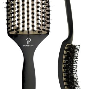 Curved Vented for Blow Drying - Boar Bristle Brush (Large) with Comfortable Handle - Soft Bristle Brush for Thick and Fine Hair - Natural Boar Bristles for Women, Men & Kids - Grey