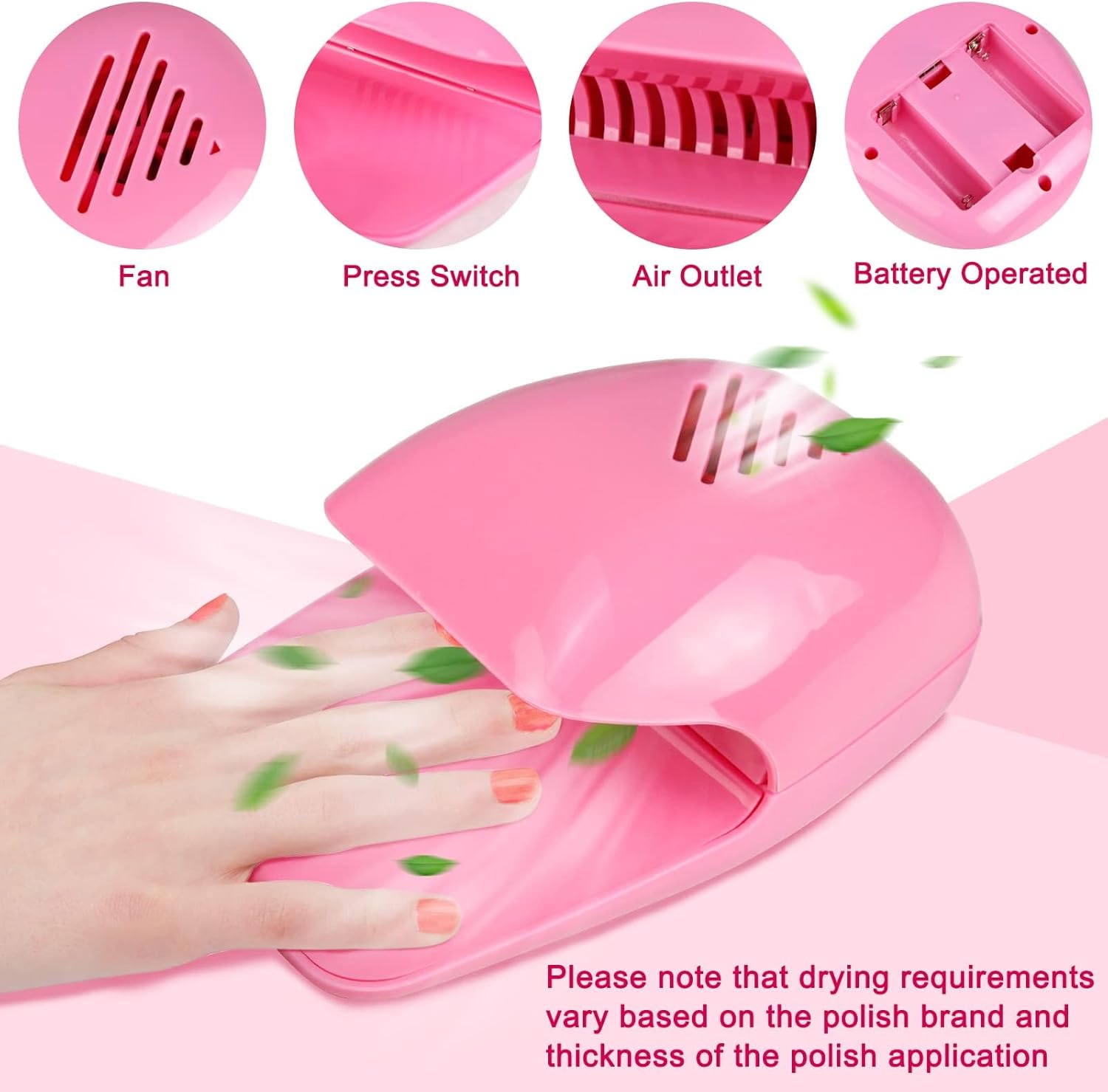 Cute Nail Dryer for Kids, Christmas Gifts for Girls, Quick Dry Pink Nail Fan Dryer, Mini and Portabe Nail Dryer for Regular Polish, Perfect Addition to Kids Nail Polish Set for Girls - Image 2