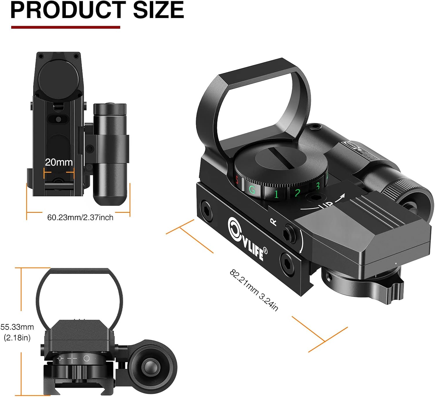 CVLIFE 1X22X33 Reflex Sight Red Dot Sight Red Green 4 Reticle Optics with Laser and Pressure Pad Switch for 20mm Rail - Image 7