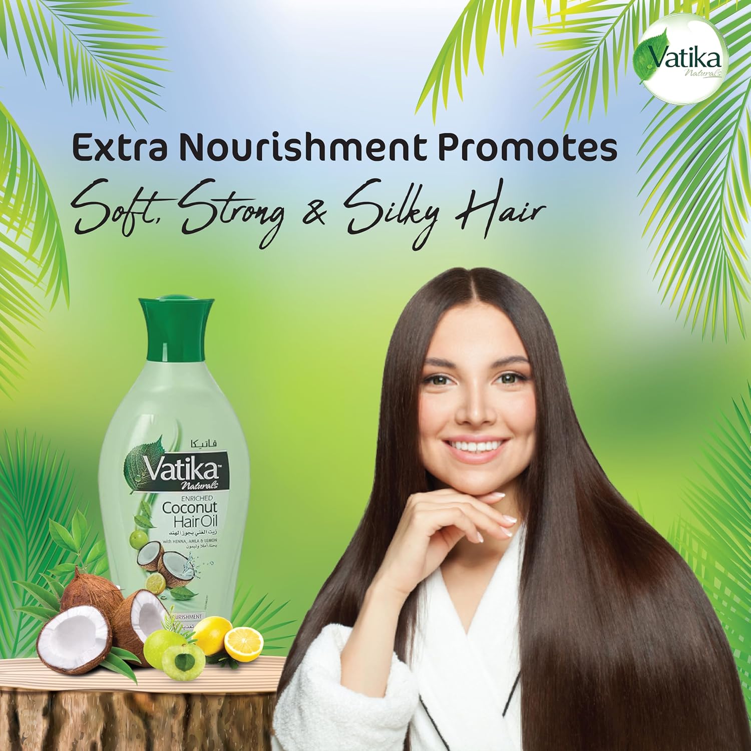 Dabur Vatika Naturals Coconut Hair Oil with Henna, Amla, Lemon & 5 Herbs - Nourish & Strengthen Hair & Scalp for Healthy & Radiant Hair for Kids, Women & Adults - 10.14 Fl Oz (Pack of 1) - Image 2