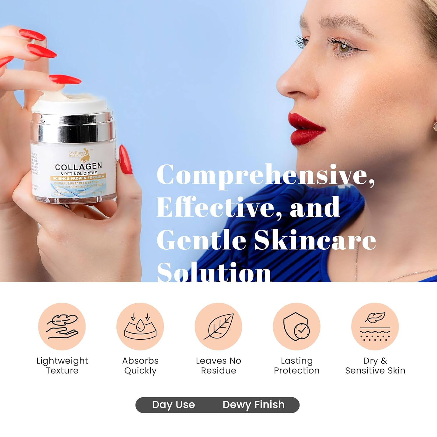Daily Face Moisturizer with SPF 50 - Retinol, Hyaluronic Acid & Collagen with Age-Defying, Lift & Firm Cream and Sun Protection - Day & Night Repair Anti-Aging Face Moisturizer with Sunscreen | 1.7oz - Image 6