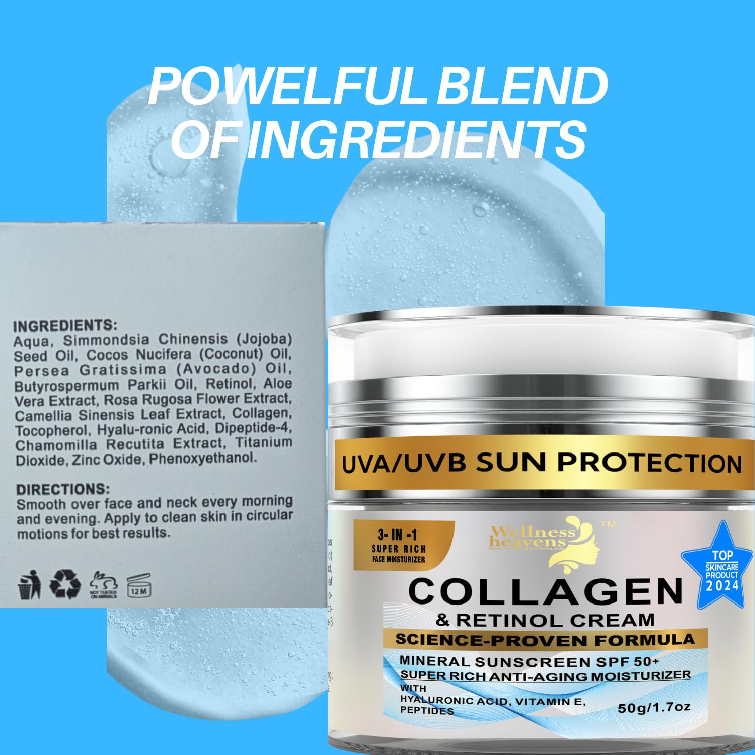 Daily Face Moisturizer with SPF 50 - Retinol, Hyaluronic Acid & Collagen with Age-Defying, Lift & Firm Cream and Sun Protection - Day & Night Repair Anti-Aging Face Moisturizer with Sunscreen | 1.7oz - Image 11