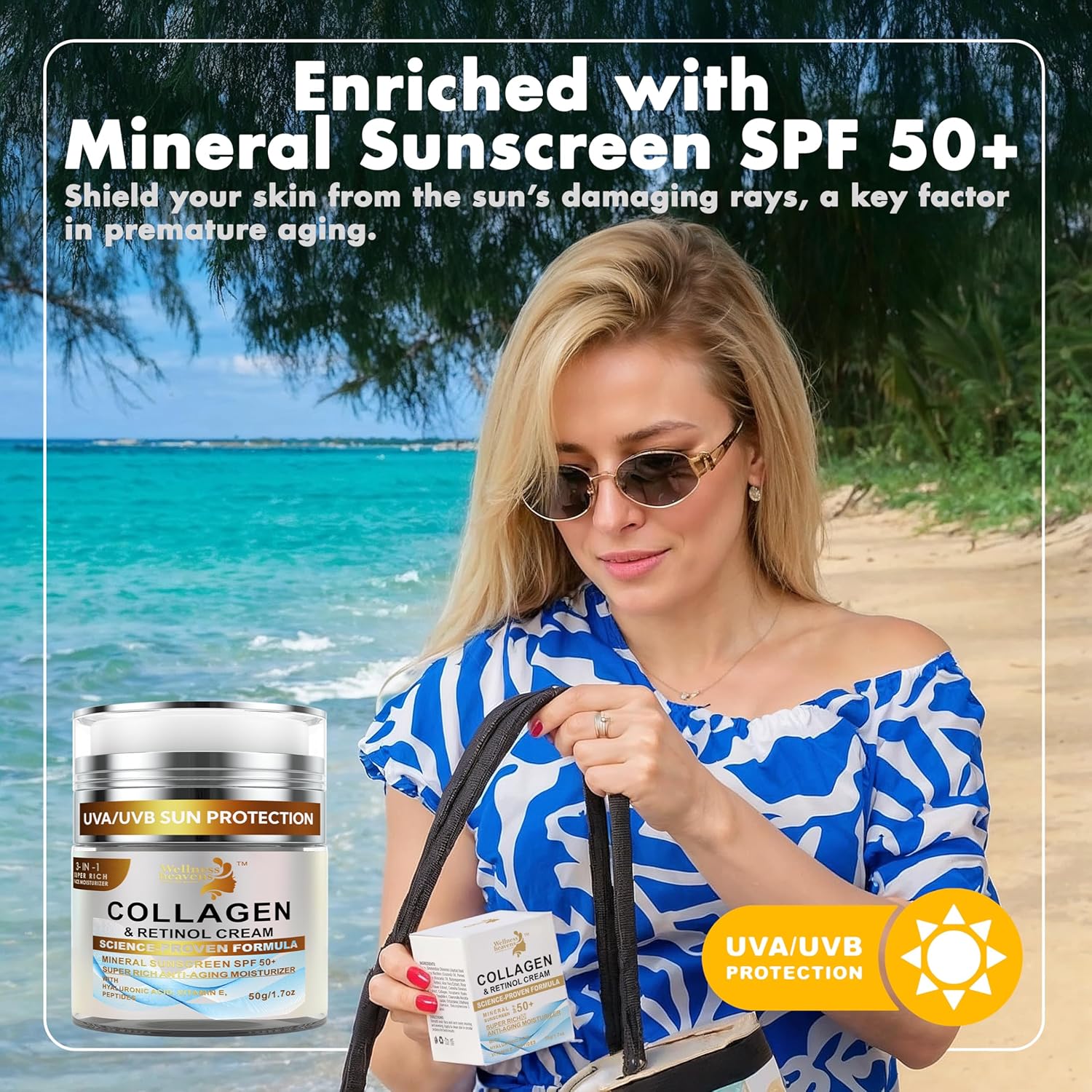 Daily Face Moisturizer with SPF 50 - Retinol, Hyaluronic Acid & Collagen with Age-Defying, Lift & Firm Cream and Sun Protection - Day & Night Repair Anti-Aging Face Moisturizer with Sunscreen | 1.7oz - Image 8