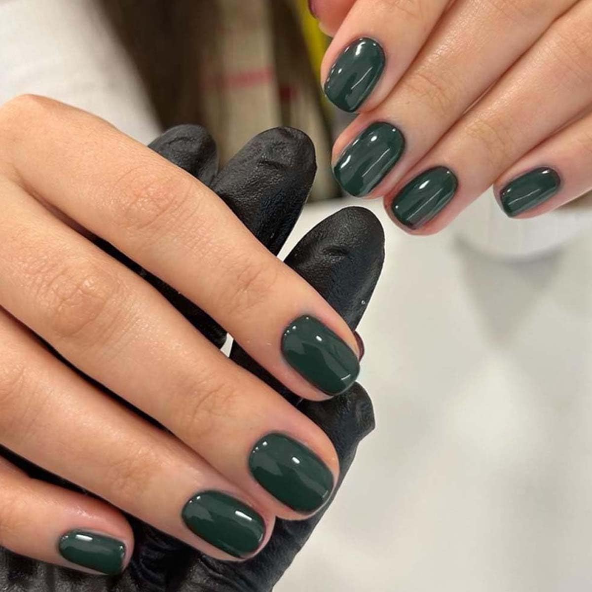 Dark Green Press on Nails Short Fake Nails Square False Nails Press ons with Solid Color Designs Spring Acrylic Nails Glossy Full Cover Stick on Nails for Women Manicure 24 Pcs - Image 4