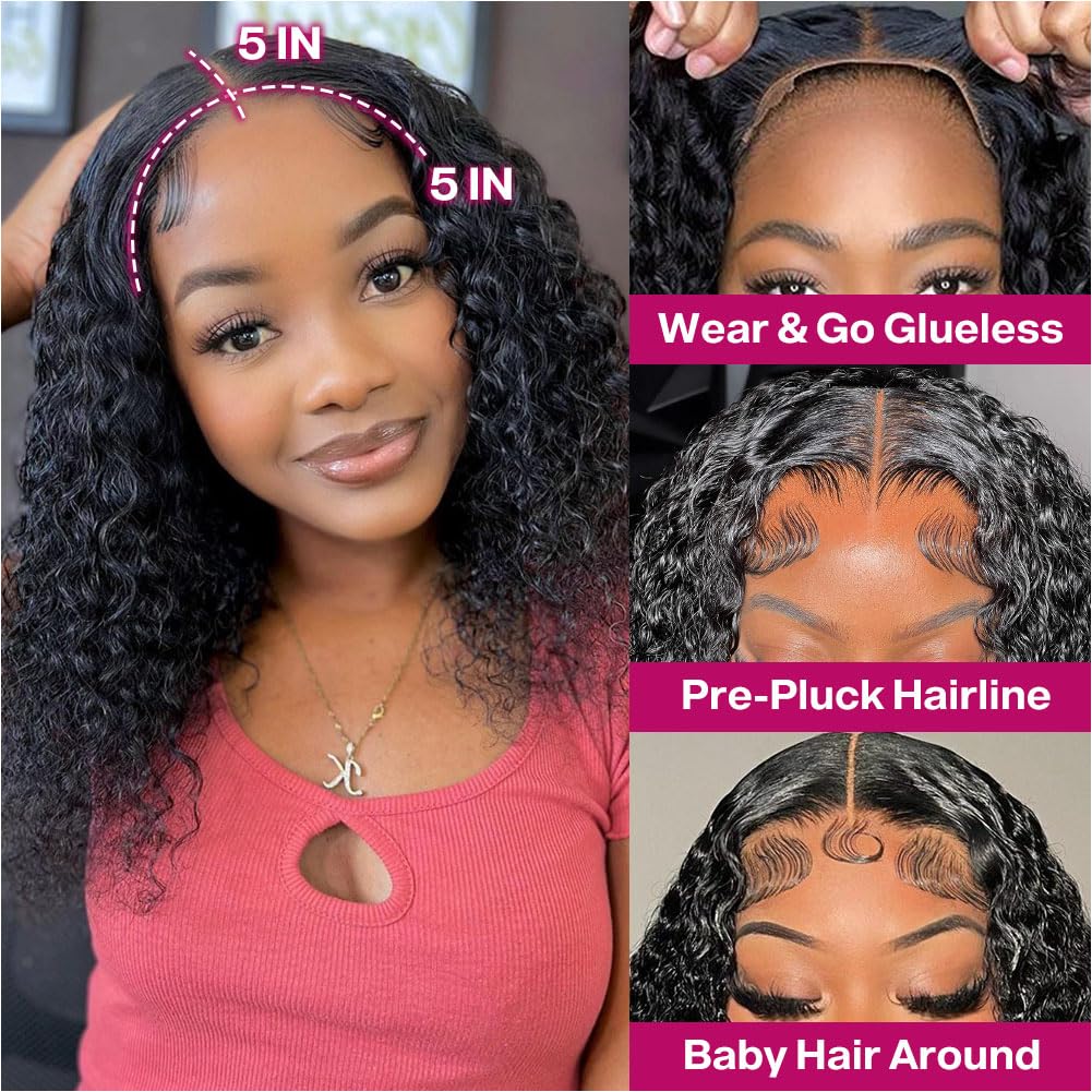 Deep Wave Bob Wig Human Hair 200% Density 5x5 Hd Lace Closure Wigs Human Hair Bob Wigs For Black Women Wear And Go Glueless Curly Bob Wig Deep Wave Wig 14 Inch - Image 2