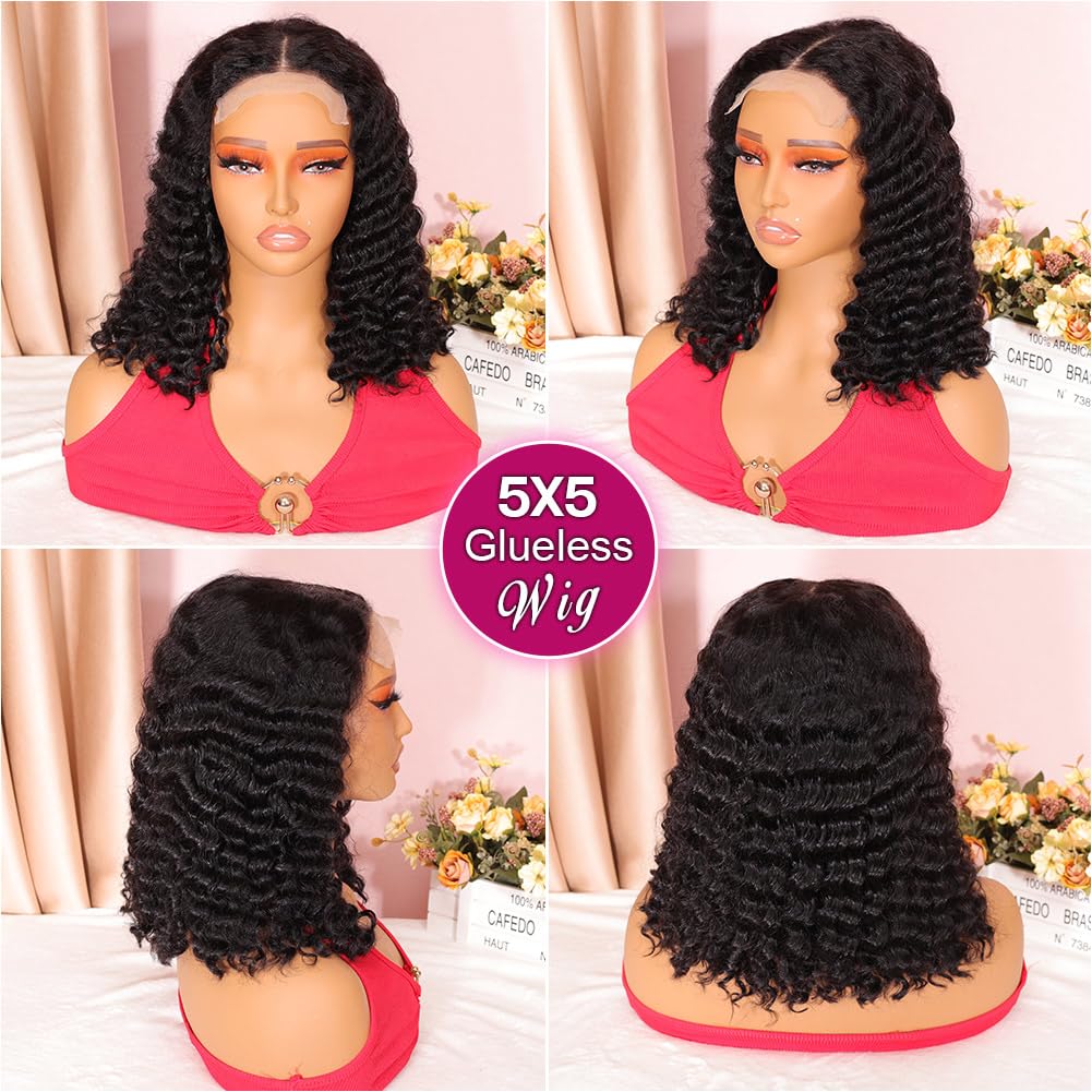 Deep Wave Bob Wig Human Hair 200% Density 5x5 Hd Lace Closure Wigs Human Hair Bob Wigs For Black Women Wear And Go Glueless Curly Bob Wig Deep Wave Wig 14 Inch - Image 4