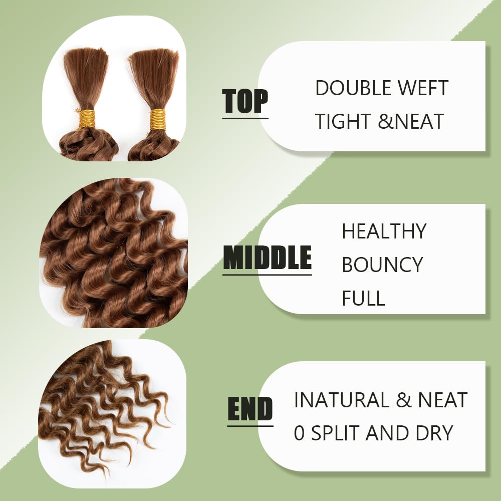 Deep Wave Bulk hair for Braiding Wet and Wavy Micro Braiding Hair No Weft Faux Deep Wave Braiding Hair Extensions for Box Boho Braids 150g with 2Bundles #30 (16Inch) - Image 3