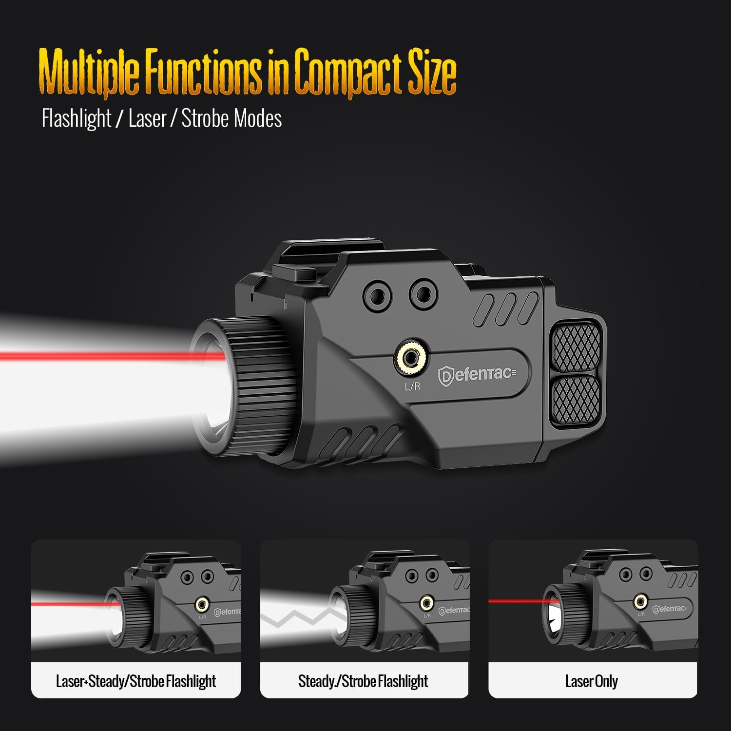 DEFENTAC 800lm Slidable Pistol Light and Red/Green/Blue Laser Sight Combo, Strobe and Momentary Beams for Guns, Magnetic Rechargeable - Image 5