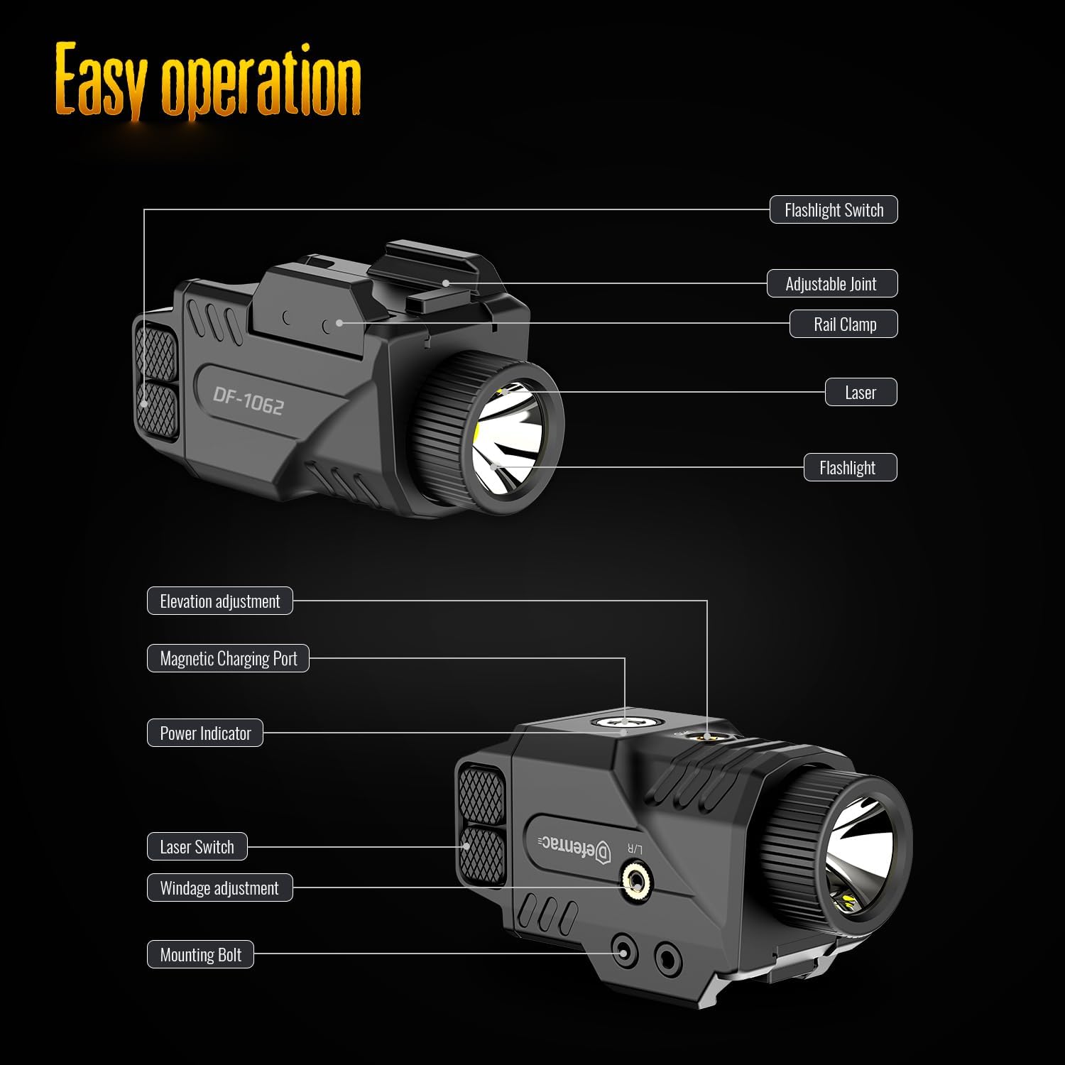 DEFENTAC 800lm Slidable Pistol Light and Red/Green/Blue Laser Sight Combo, Strobe and Momentary Beams for Guns, Magnetic Rechargeable - Image 6