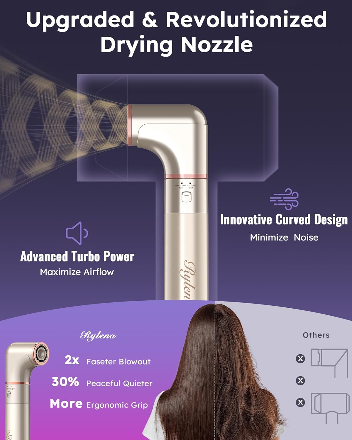 Deluxe 8-in-1 Air Styler Pro 2025 by Rylena, Hair Dryer Brush for Fast Drying, Auto Curling, Smoothing&Volumizing, 8 Attachable Heads, 110,000 RPM High-Speed Multi Styler, 600M Ionic Care, Stone - Image 3