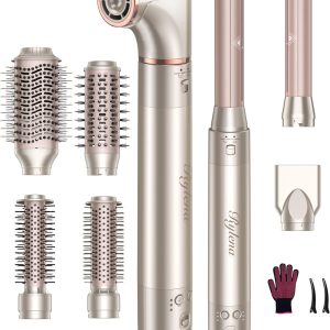 Deluxe 8-in-1 Air Styler Pro 2025 by Rylena, Hair Dryer Brush for Fast Drying, Auto Curling, Smoothing&Volumizing, 8 Attachable Heads, 110,000 RPM High-Speed Multi Styler, 600M Ionic Care, Stone