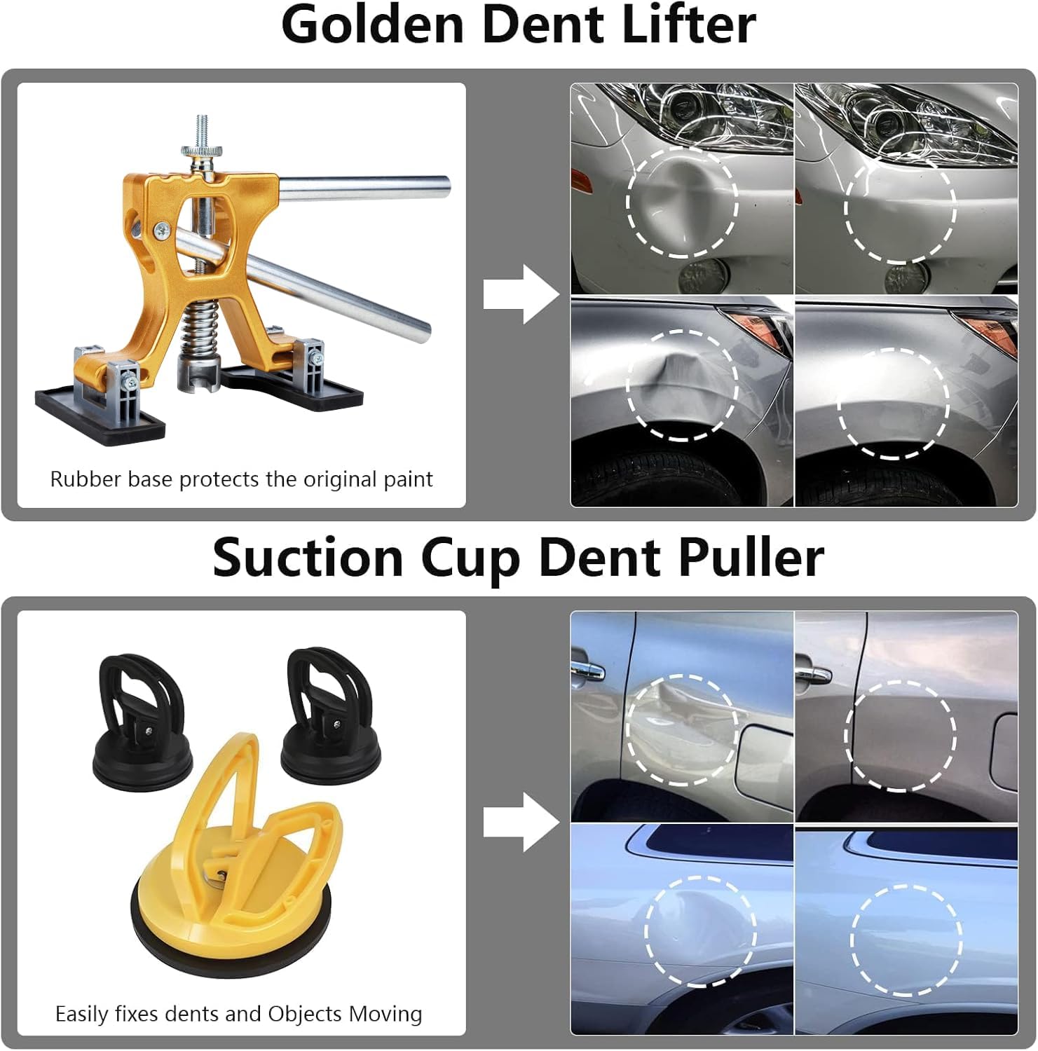 Dent Puller Hail Remover Kit, Professional Car Paintless Dent Removal Kit Tools, 2 in 1 T-Bar,Adjustable Dent Lifter, Bridge Puller Slide Hammer Dent Suction Puller for Auto Body SUV Damage DIY Repair - Image 8