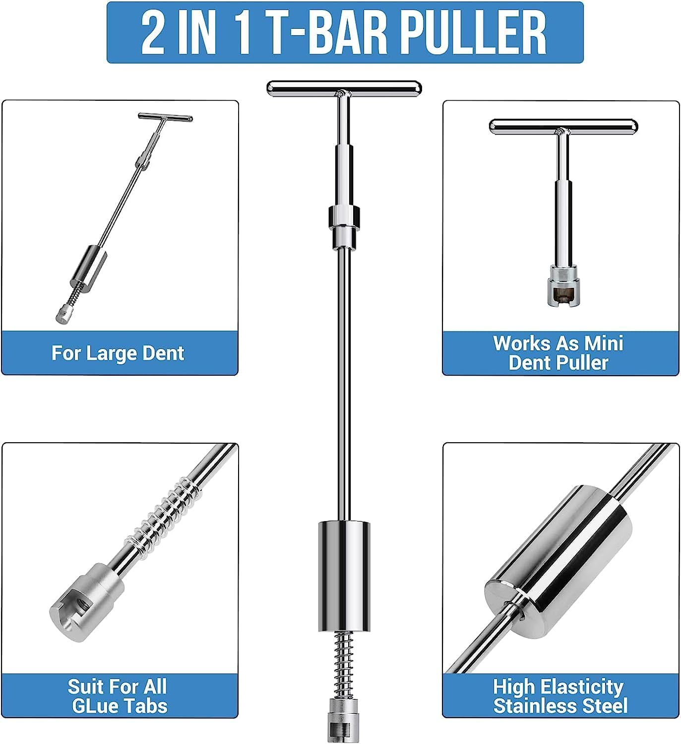 Dent Puller Hail Remover Kit, Professional Car Paintless Dent Removal Kit Tools, 2 in 1 T-Bar,Adjustable Dent Lifter, Bridge Puller Slide Hammer Dent Suction Puller for Auto Body SUV Damage DIY Repair - Image 4