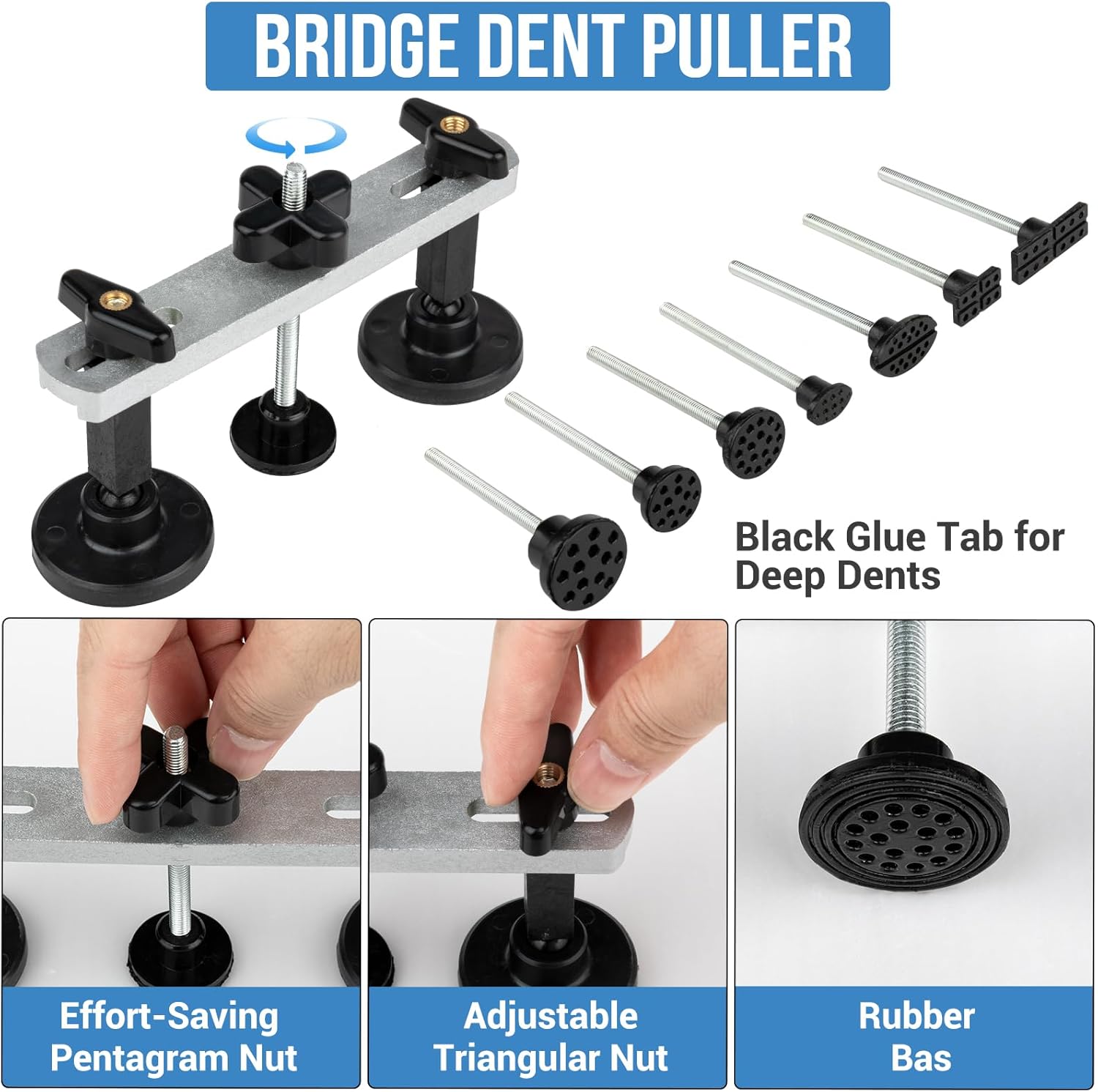 Dent Puller Hail Remover Kit, Professional Car Paintless Dent Removal Kit Tools, 2 in 1 T-Bar,Adjustable Dent Lifter, Bridge Puller Slide Hammer Dent Suction Puller for Auto Body SUV Damage DIY Repair - Image 5