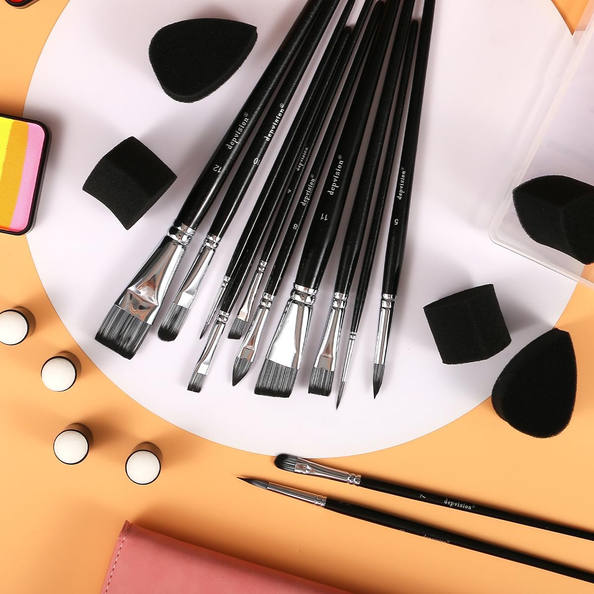 Depvision Paint Brushes Set 12 Pcs Face Paint Brushes and Sponges Set Professional Paint Brushes for Acrylic Painting Acrylic Oil Watercolor Tempera Painting Artist Paintbrush for Kids Adult - Image 7