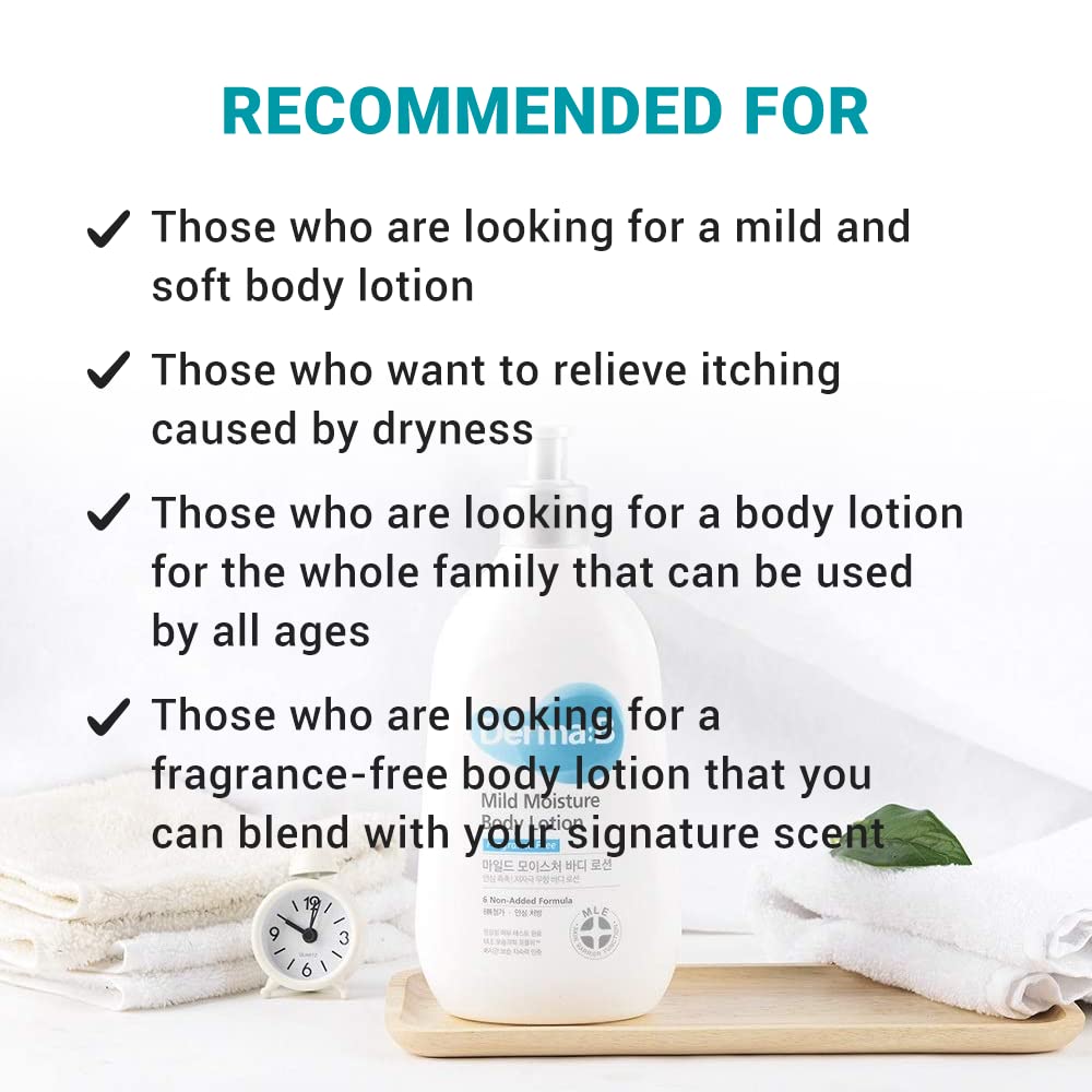 DERMA B Mild Moisture Body Lotion, Fragrance-Free Non-Irritating Body Moisturizer for Dry & Sensitive Skin with Witch Hazel, Unscented Fast-Absorbing Moisturizing Korean Skincare,13.5 Fl Oz,400ml - Image 6