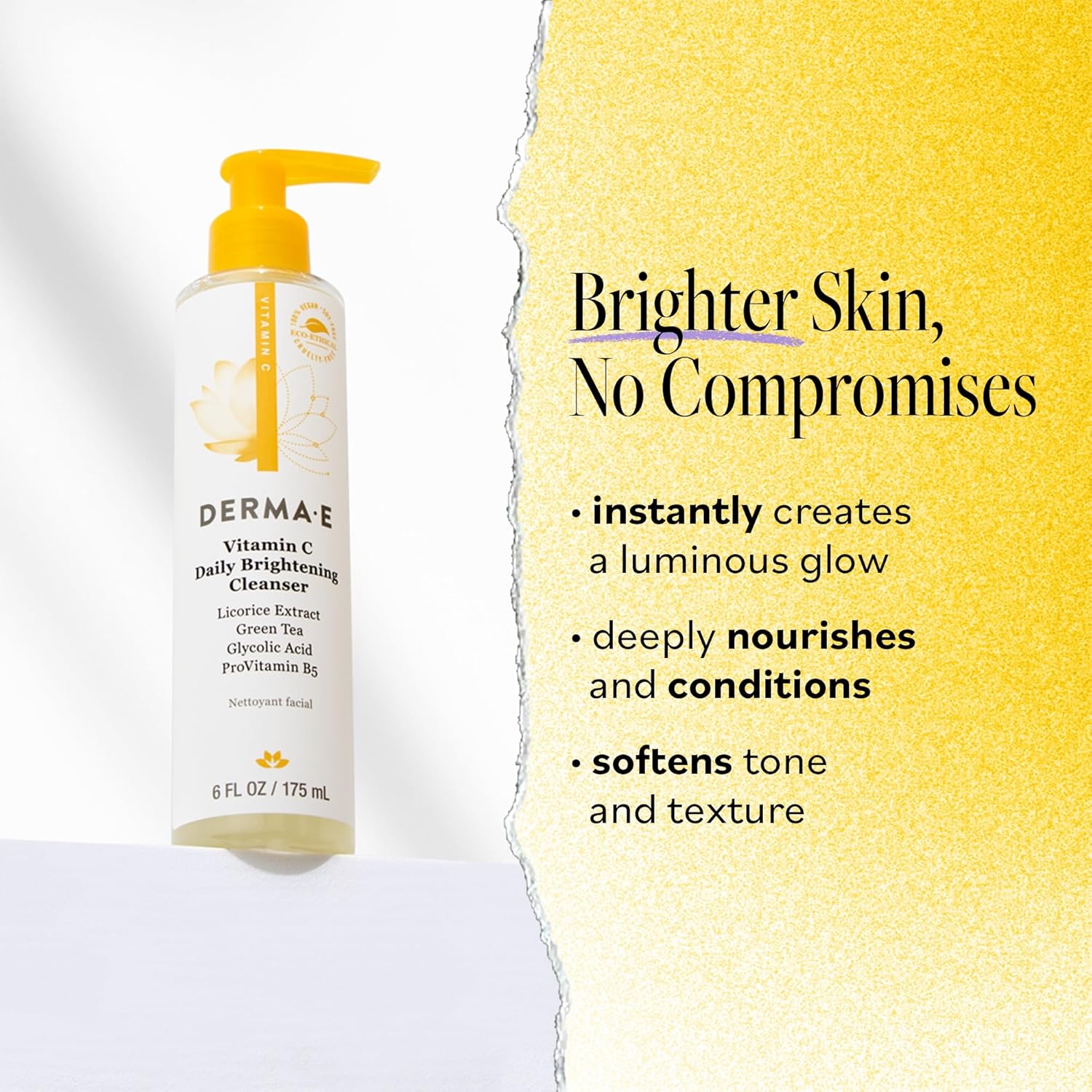 Derma E Vitamin C Cleanser - Daily Brightening & Hydrating Face Wash to Even Out Skin Tone โ Moisturizing Face Cleanser for a Radiant Glow, 6 fl oz - Image 2