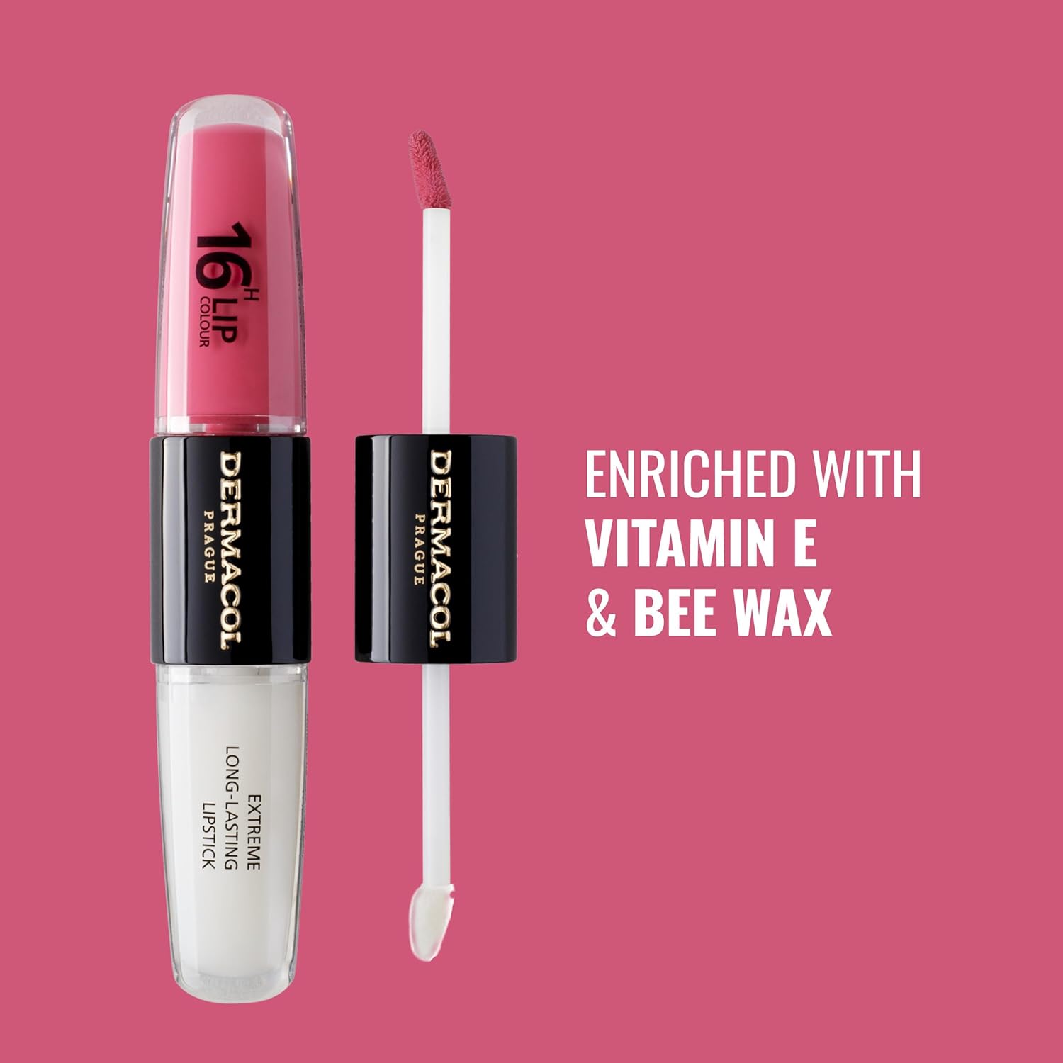 Dermacol NEW 16-Hour Lip Colour, Highly Pigmented Glossy Lip Stain, Two-Phase Lip Plumper Gloss, Kissproof Lip Makeup Products with Matte and Glitter Finish, n.16 - Image 3