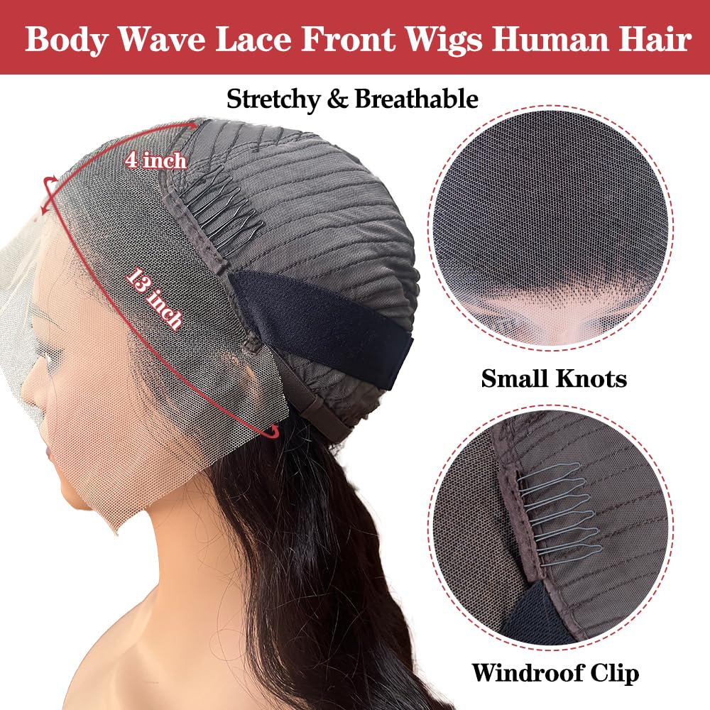 Devonia 12 Inch Body Wave Lace Front Wigs Human Hair Pre Plucked 13x4 HD Lace Frontal Human Hair Wig 180 Density Lace Front wig for Women Short Black Wig - Image 5
