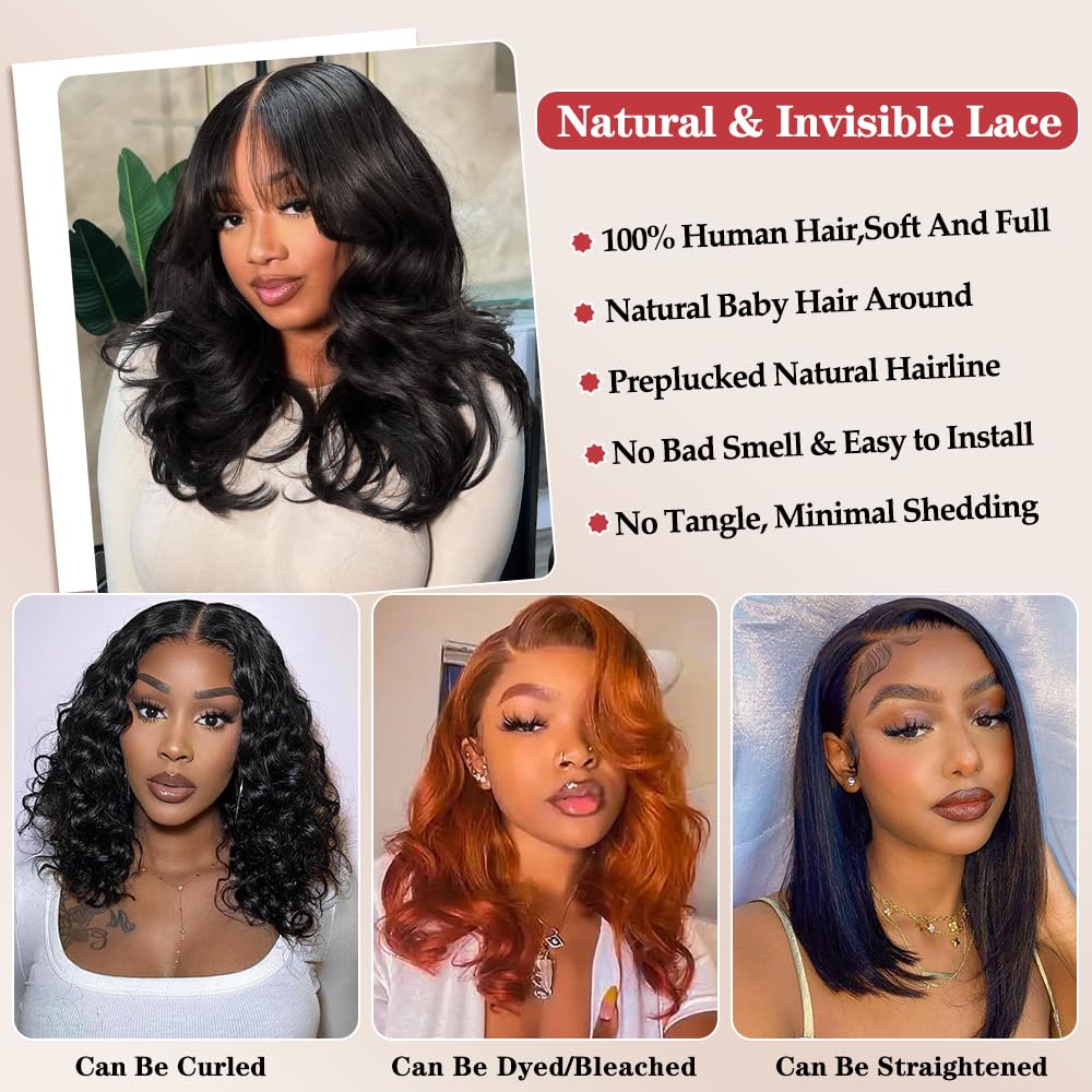 Devonia 12 Inch Body Wave Lace Front Wigs Human Hair Pre Plucked 13x4 HD Lace Frontal Human Hair Wig 180 Density Lace Front wig for Women Short Black Wig - Image 6