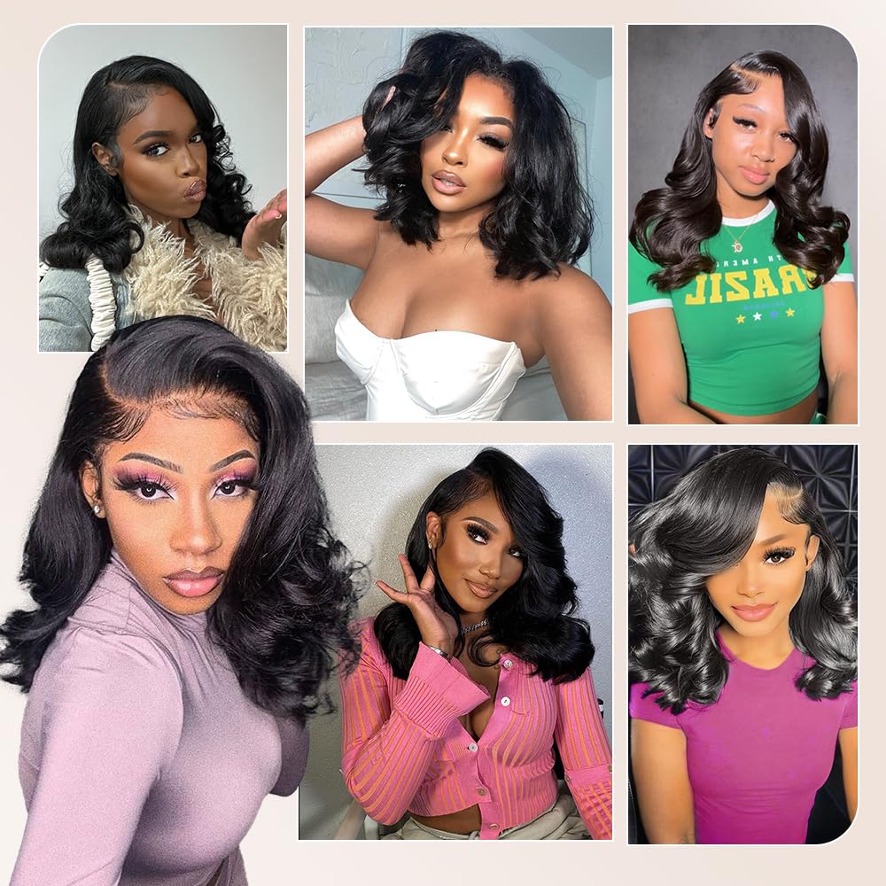Devonia 12 Inch Body Wave Lace Front Wigs Human Hair Pre Plucked 13x4 HD Lace Frontal Human Hair Wig 180 Density Lace Front wig for Women Short Black Wig - Image 7