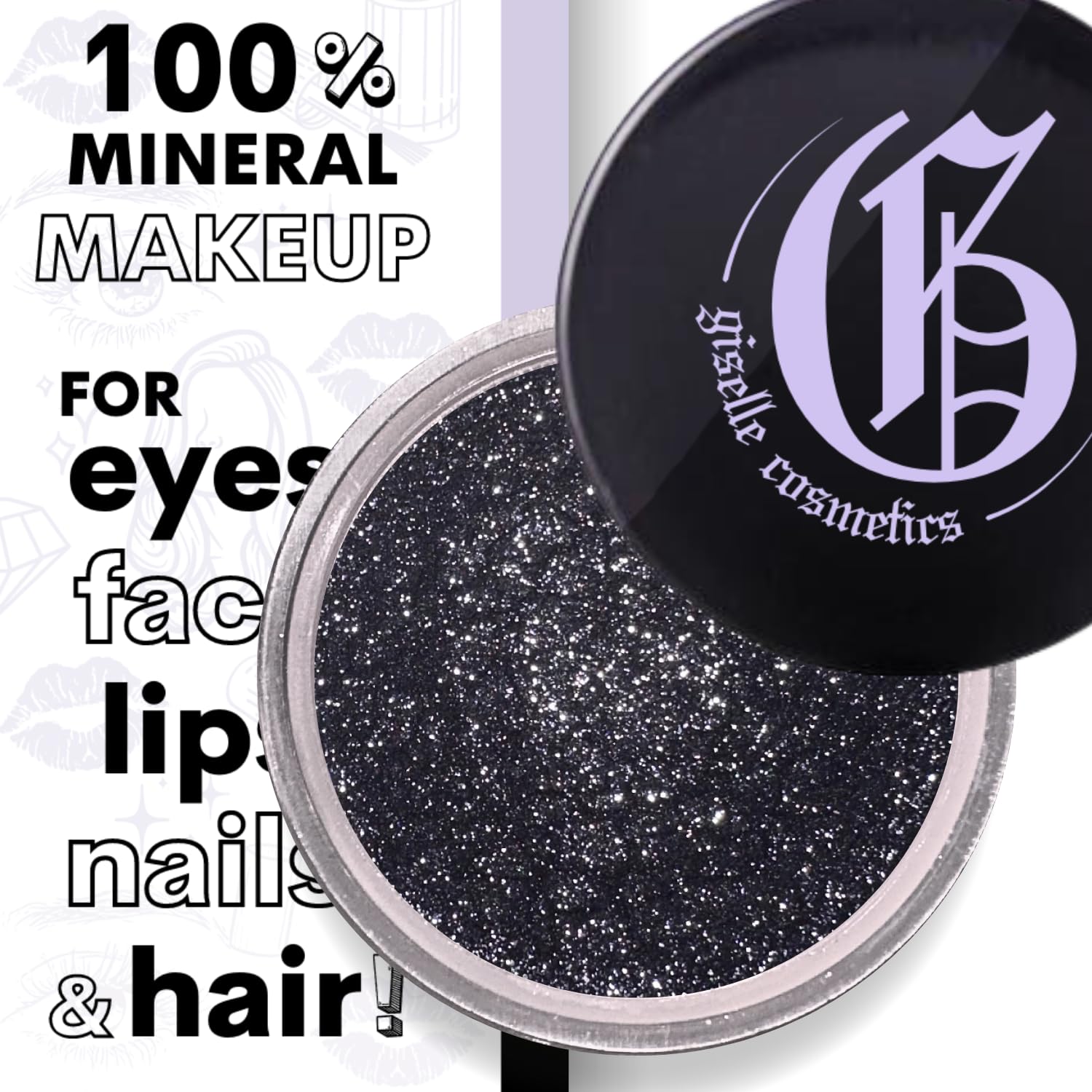 Diamond Dust Loose Powder Eyeshadow - Non Toxic, Organic Mineral Eye Shadow Palette with Shimmer, Glitter & Iridescent Shades - Moondust, Grey, Black & Light Grey Pigments - Image 7