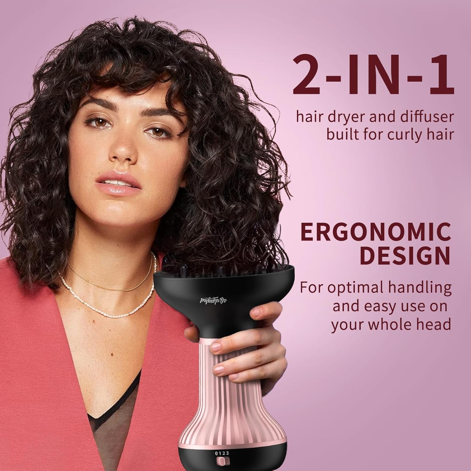 Diffuser Hair Dryer for Curly Hair with Ceramic Tips, Lightweight Elegance, 2-in-1, Gifts for Her, Reduces Frizz, Enhances Curls, Volumizes, Portable Hair Dryer, ALCI Safety Plug - Image 2