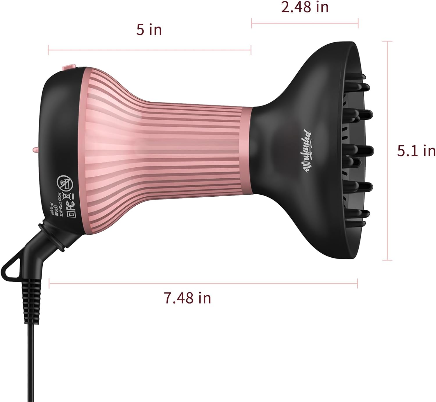 Diffuser Hair Dryer for Curly Hair with Ceramic Tips, Lightweight Elegance, 2-in-1, Gifts for Her, Reduces Frizz, Enhances Curls, Volumizes, Portable Hair Dryer, ALCI Safety Plug - Image 4