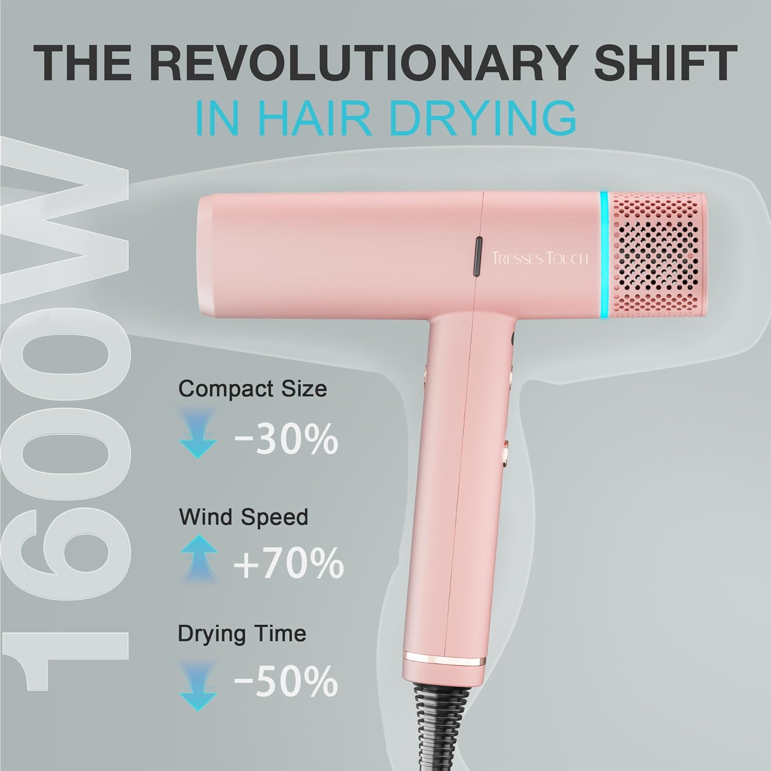 Diffuser Hair Dryers for Women, Professional High Speed Portable Ionic Hair Blow Dryer with Diffuser, 3 Temps/2 Speeds, 6.56 Ft Cord, Best for Straight & Wavy Hair, for Home Travel, Pink - Image 5