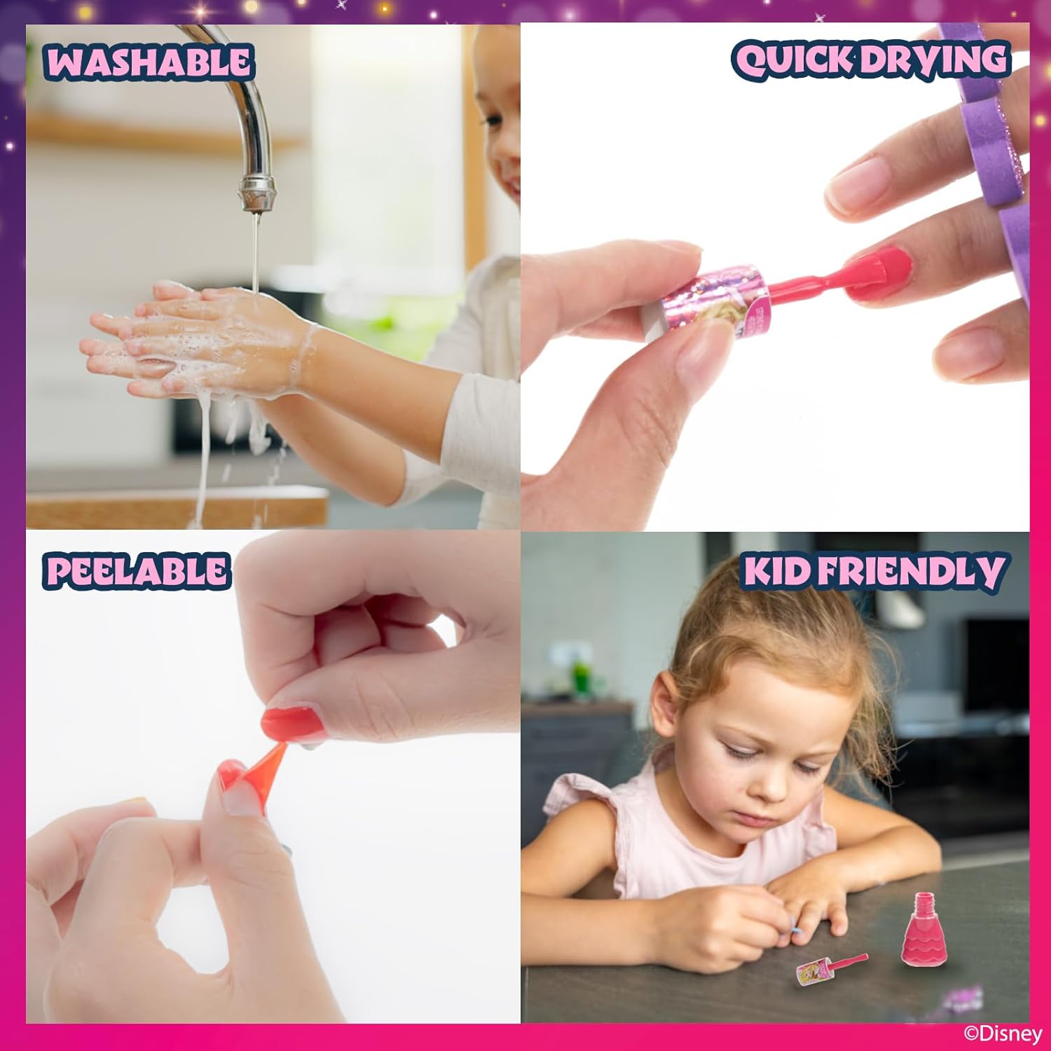 Disney Princess 15 Piece Water-Based Nail Polish with 3 Toe Spacers, Quick Dry, Peel Off, Gift Kit Set for Kids Girls, Ages 3 by Townley Girl - Image 5