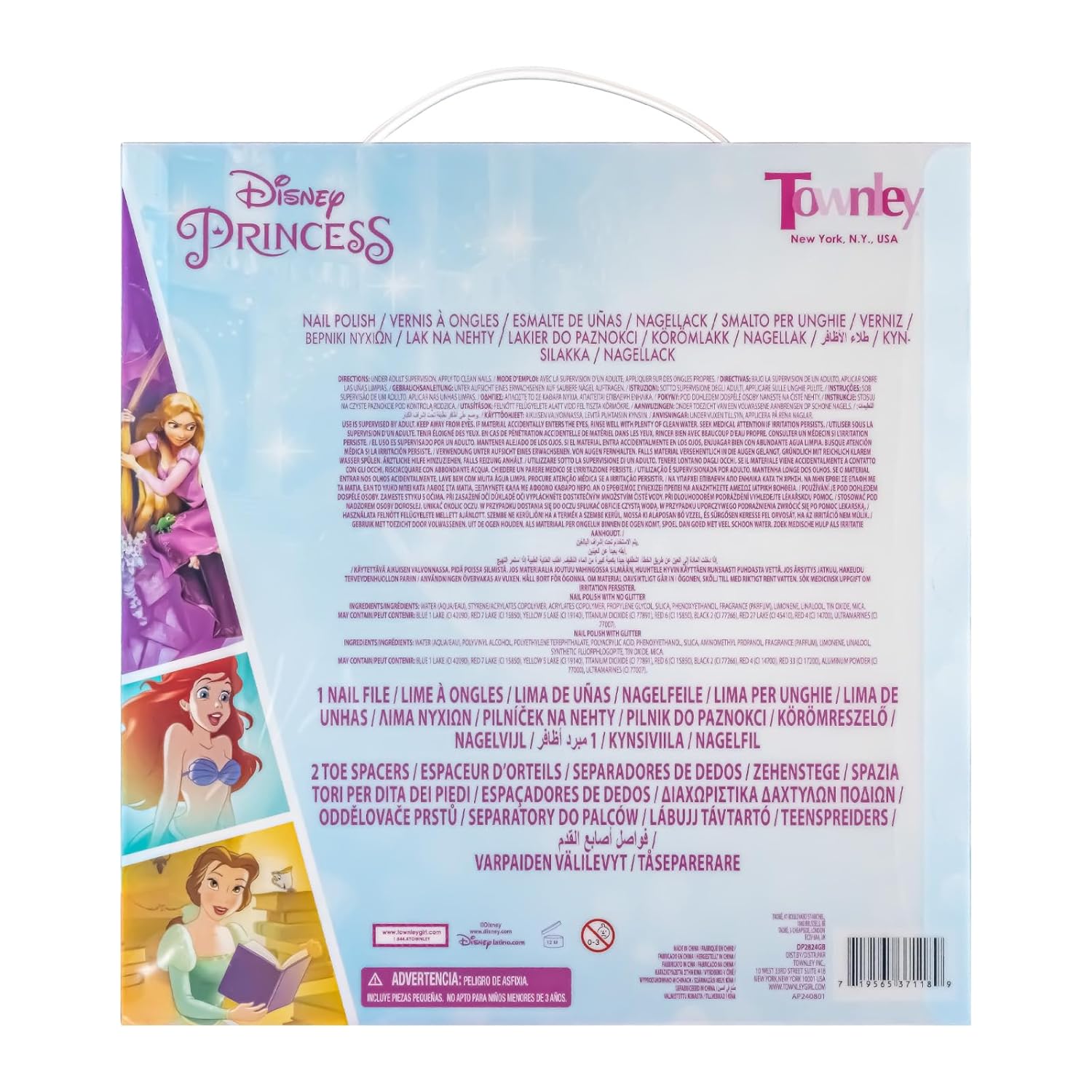 Disney Princess 15 Piece Water-Based Nail Polish with 3 Toe Spacers, Quick Dry, Peel Off, Gift Kit Set for Kids Girls, Ages 3 by Townley Girl - Image 9