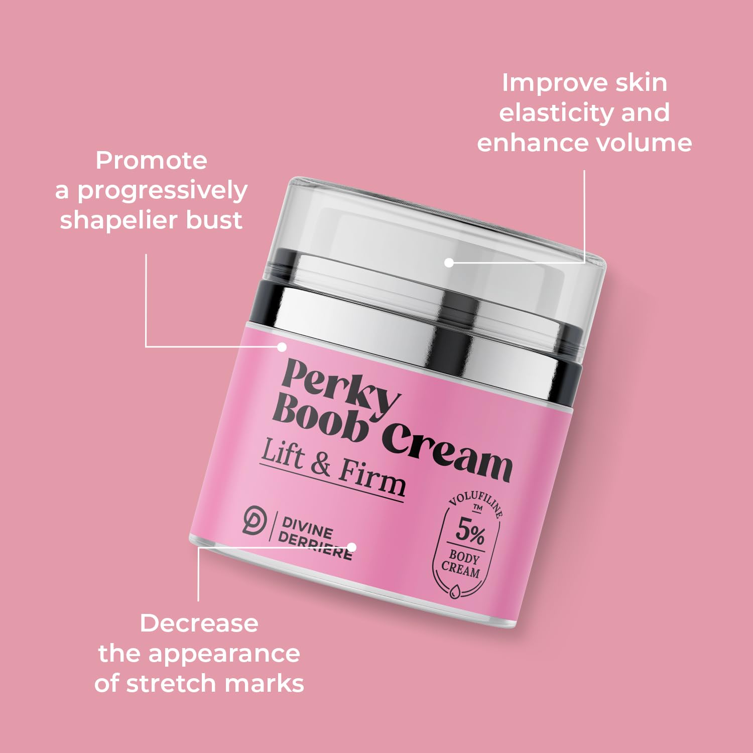 Divine Derriere Perky Body Cream - Lift & Firm Skin Tightening Cream for Body - Moisturizing Chest Firming Cream with Volufiline Helps Tighten Saggy Crepey Skin for a Perkier Look & Toned Décolleté - Image 3