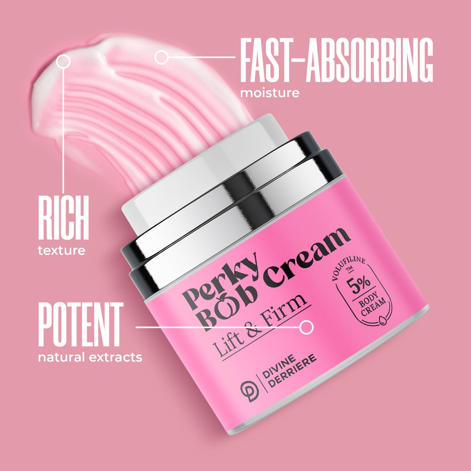 Divine Derriere Perky Body Cream - Lift & Firm Skin Tightening Cream for Body - Moisturizing Chest Firming Cream with Volufiline Helps Tighten Saggy Crepey Skin for a Perkier Look & Toned Décolleté - Image 4