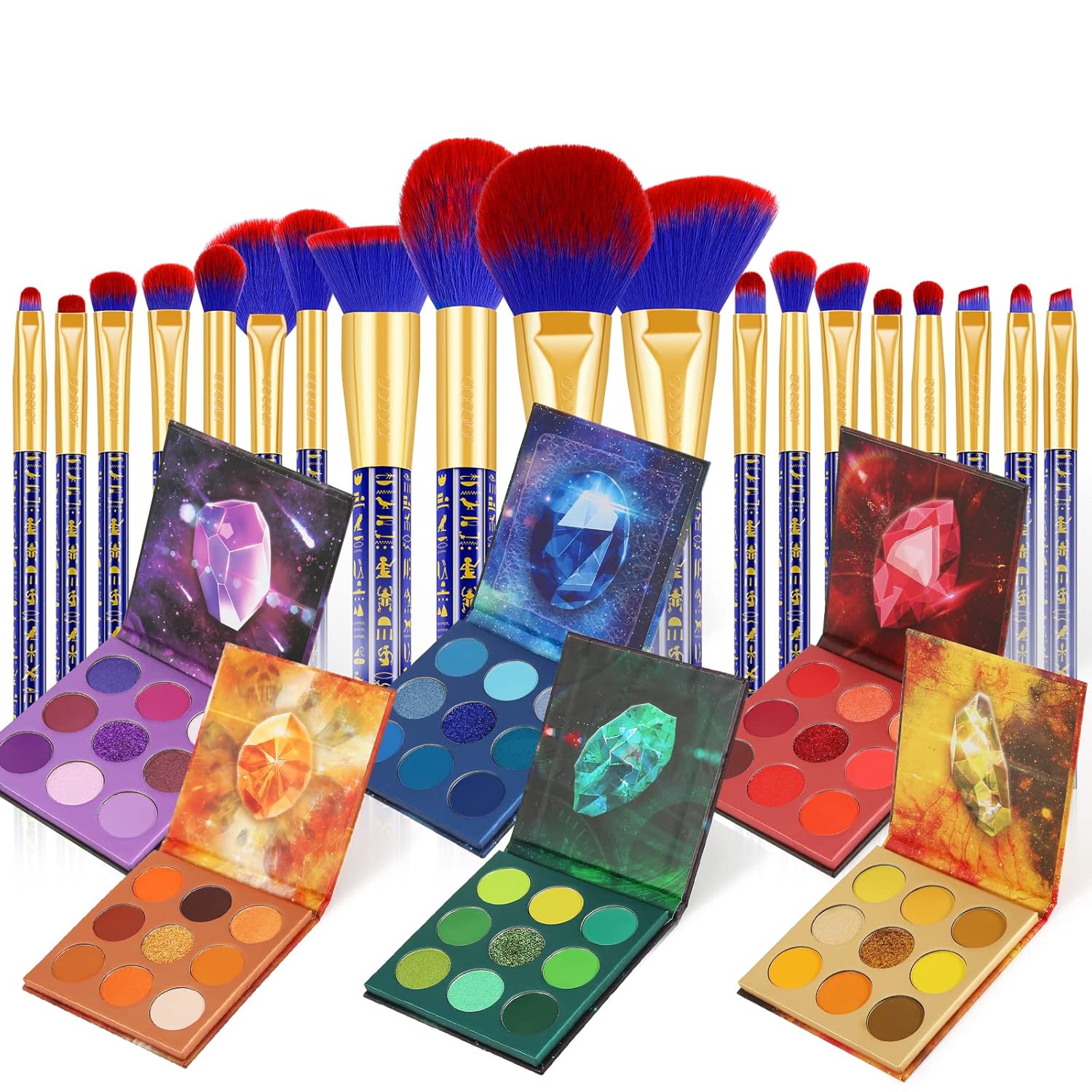 docolor 19PCs Bastet Cat Makeup Brush Set + 54 Colors Gemstone Eye Shadow Palette Premium Synthetic Kabuki Foundation Blending Face Powder Blush Concealers Eyeshadow Fan Make Up Brushes Set