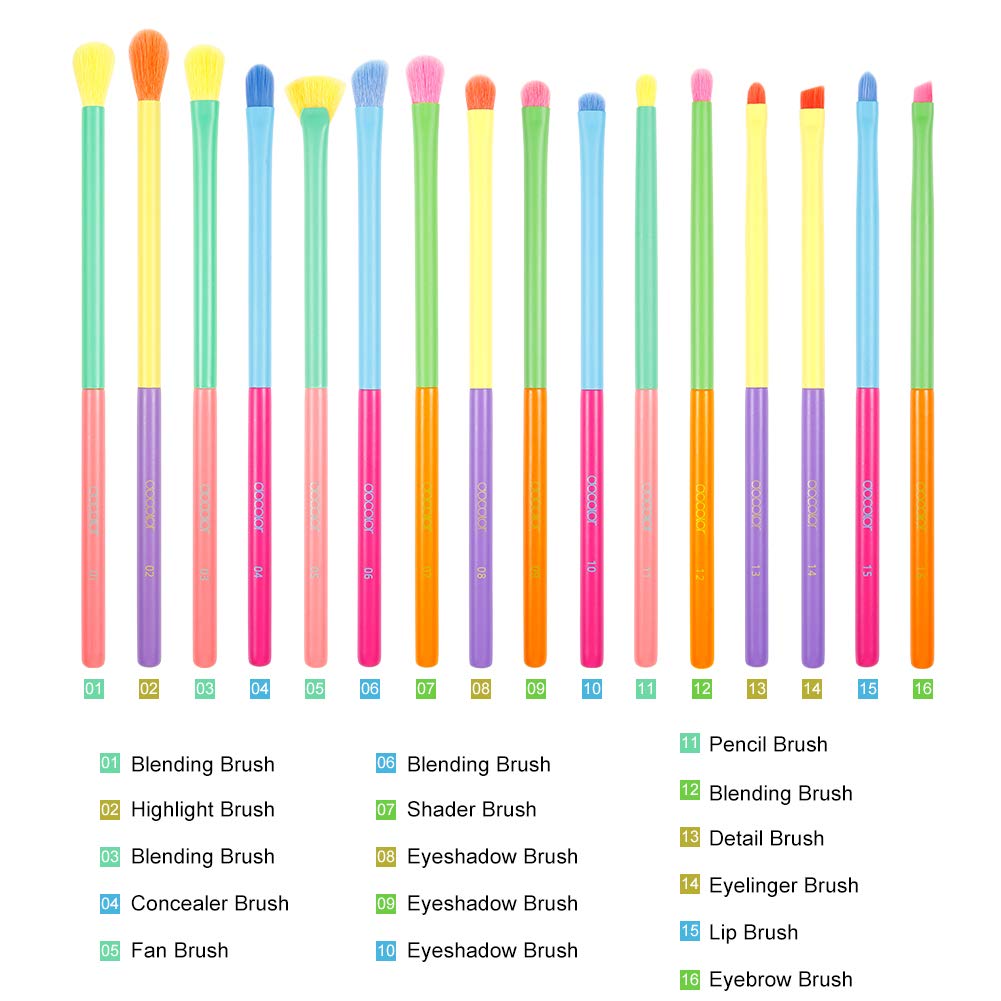 Docolor Eye Makeup Brushes 16pcs Colorful Eyeshadow Makeup Brush Set Professtional Eyeshadow Brushes with Soft Synthetic Hairs & Real Wood Handle for Eyeshadow, Eyebrow, Eyeliner, Blending - Image 6