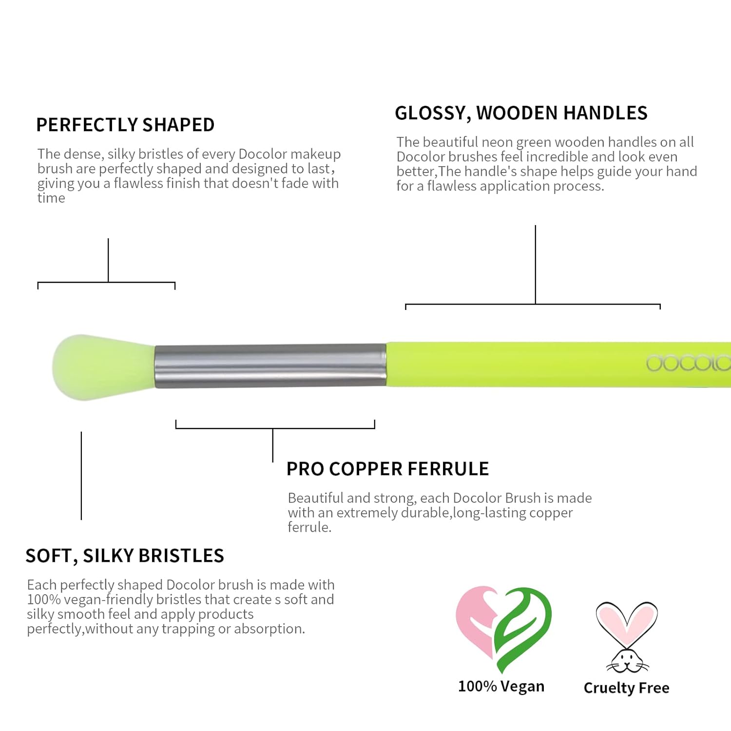 Docolor Eyeshadow Brush Set 15Pcs Eye Makeup Brushes Professional Makeup Brush Set Eye Shadow Blending Concealer Eyebrow Eyelash Eye Liners Premium Synthetic Eyeshadow Crease Brow Brush, Neon Green - Image 5