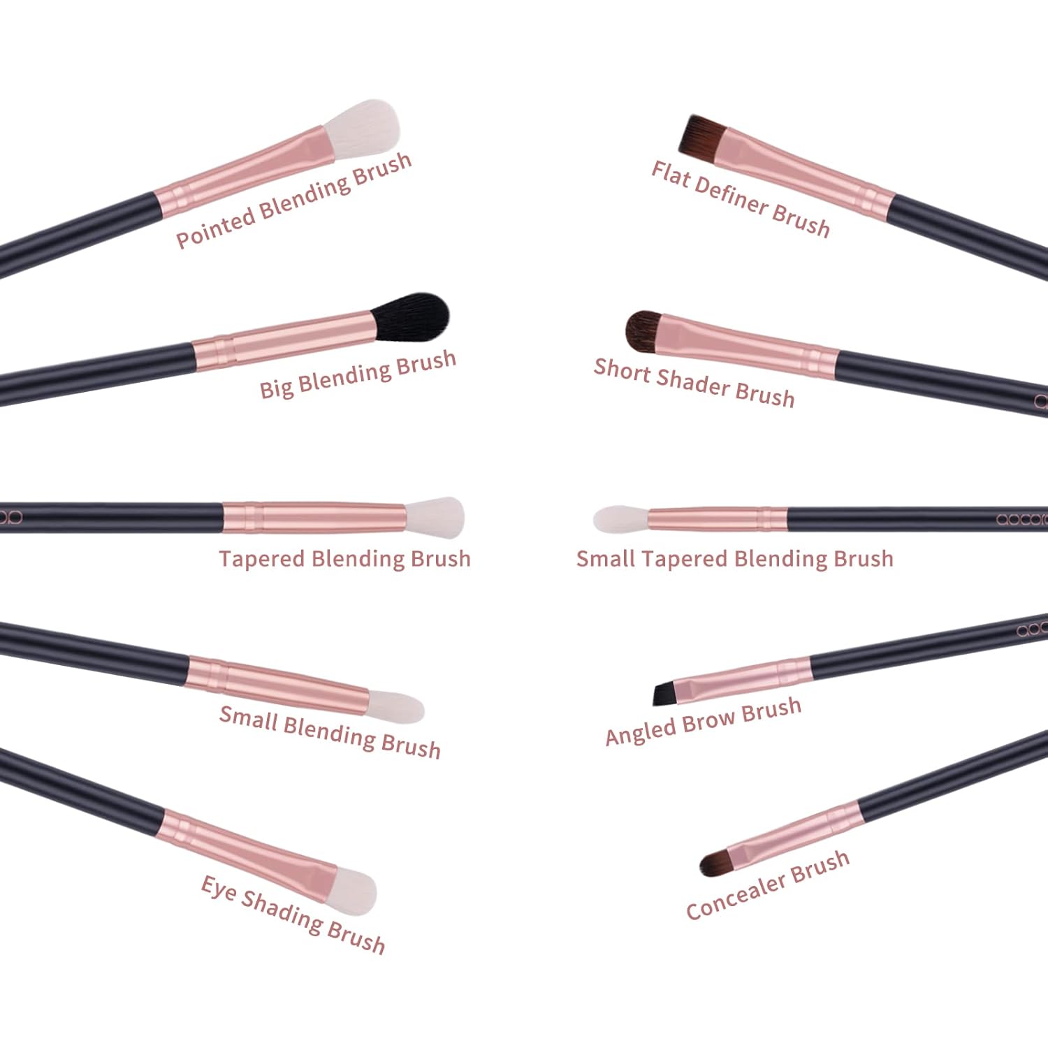 Docolor Eyeshadow Brushes Professional Eye Makeup Brushes Set Eyeshadow Eyeliner Concealer Eyebrow Blending Brushes Eye Make Up Brush Kit with Gift Box (10 Pcs,Black with Rose Gold,Wooden Handles) - Image 5