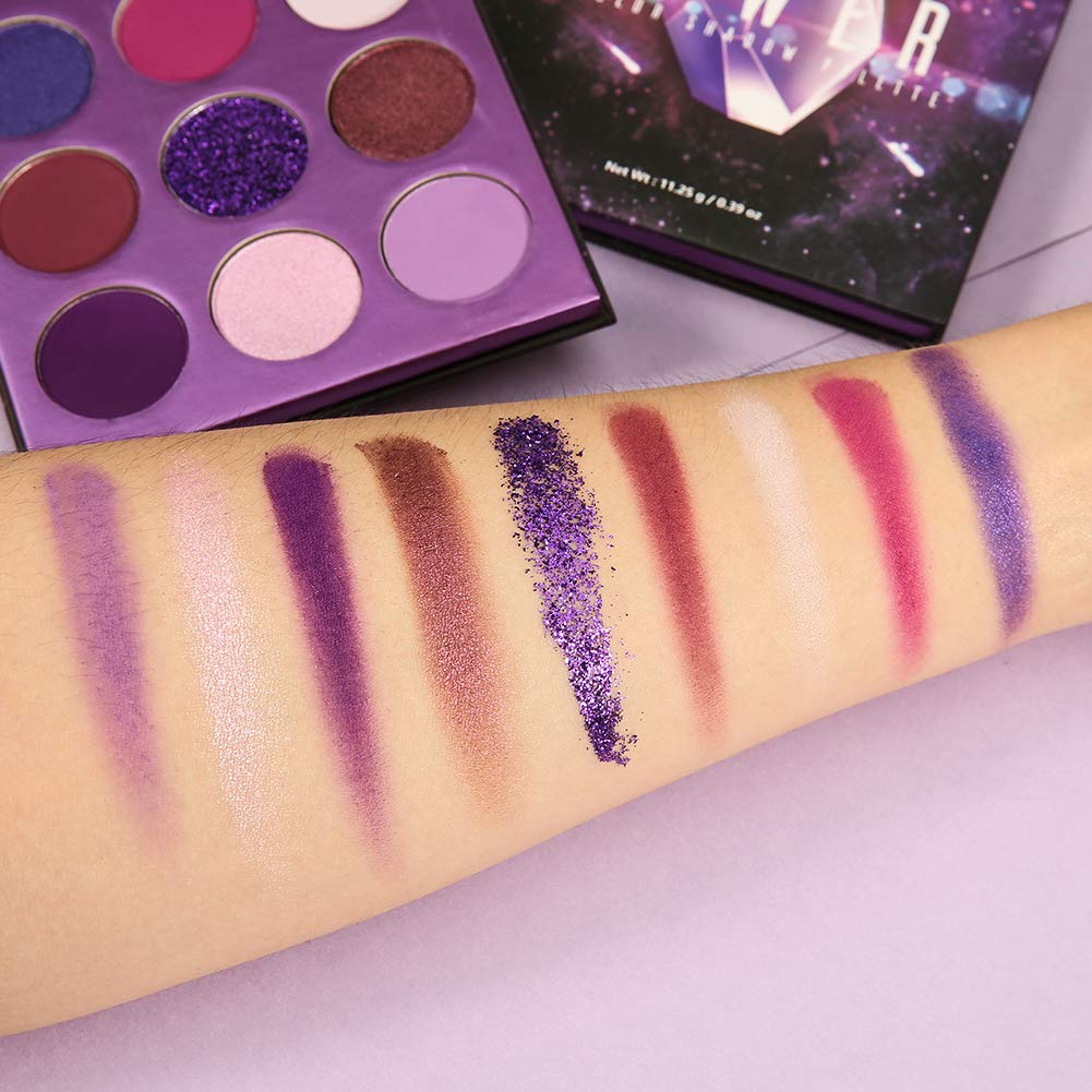 docolor Eyeshadow Palette 9 Colors Gemstone Shadow Palette Highly Pigmented Mattes Shimmers Naked Smokey Glitter Cream Colorful Powder Blendable Long Lasting Waterproof Makeup Palette-Purple - Image 5