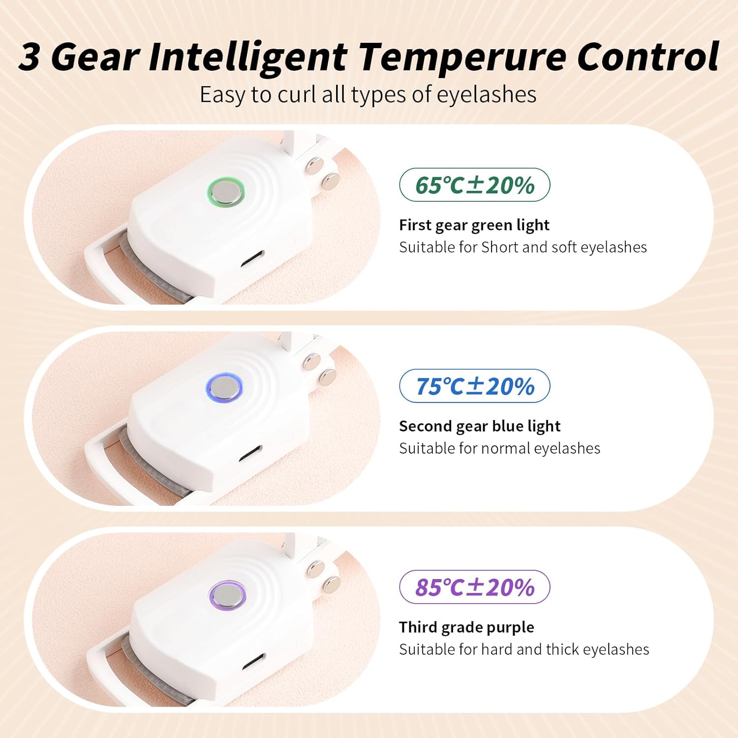 docolor Heated Eyelash Curler fast heat up within 10s, 24 hours long lasting Electric Eyelash Curler 3 Temperature Modes with USB Rechargeable safe lash curler quick natural curling eye lashes - Image 3