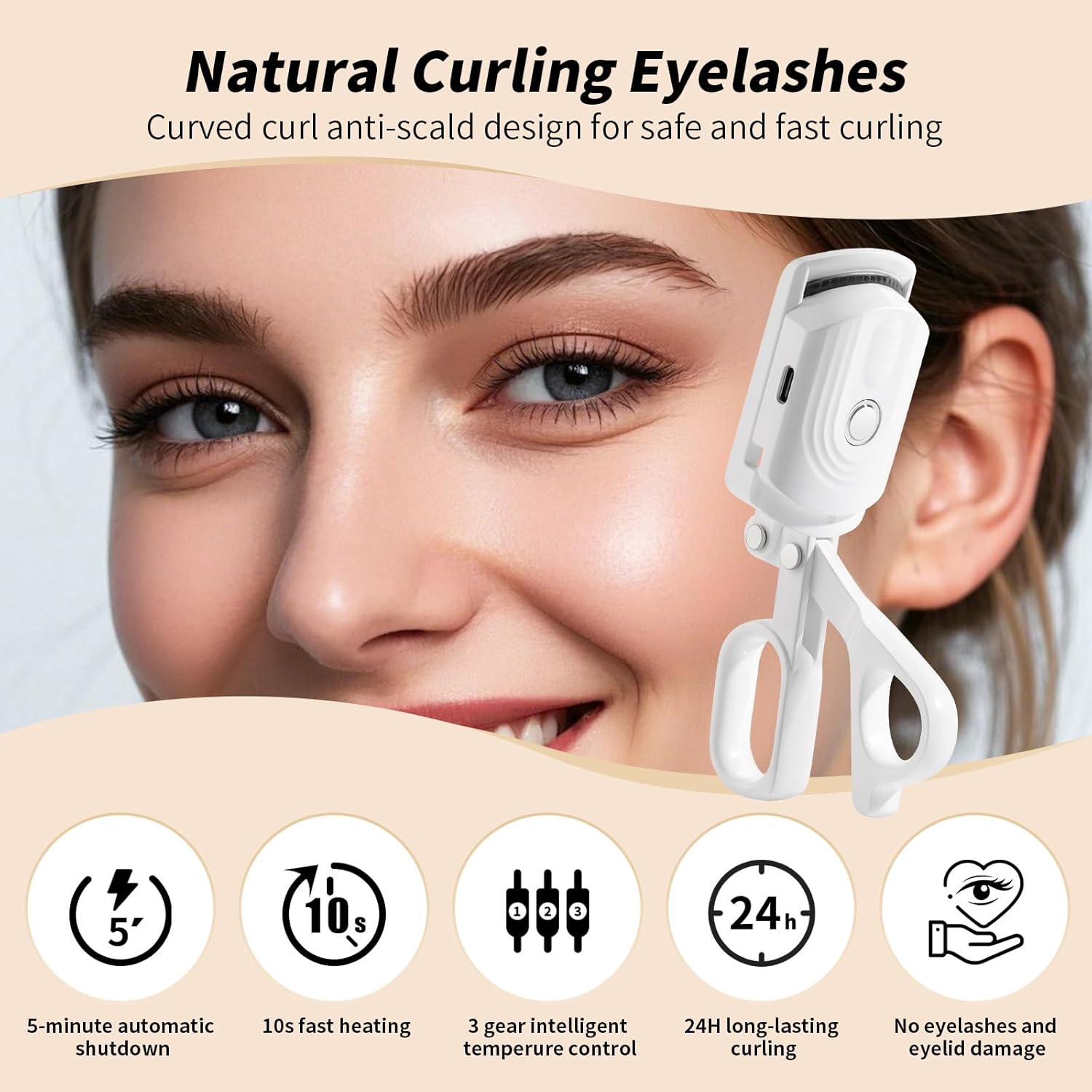 docolor Heated Eyelash Curler fast heat up within 10s, 24 hours long lasting Electric Eyelash Curler 3 Temperature Modes with USB Rechargeable safe lash curler quick natural curling eye lashes - Image 2
