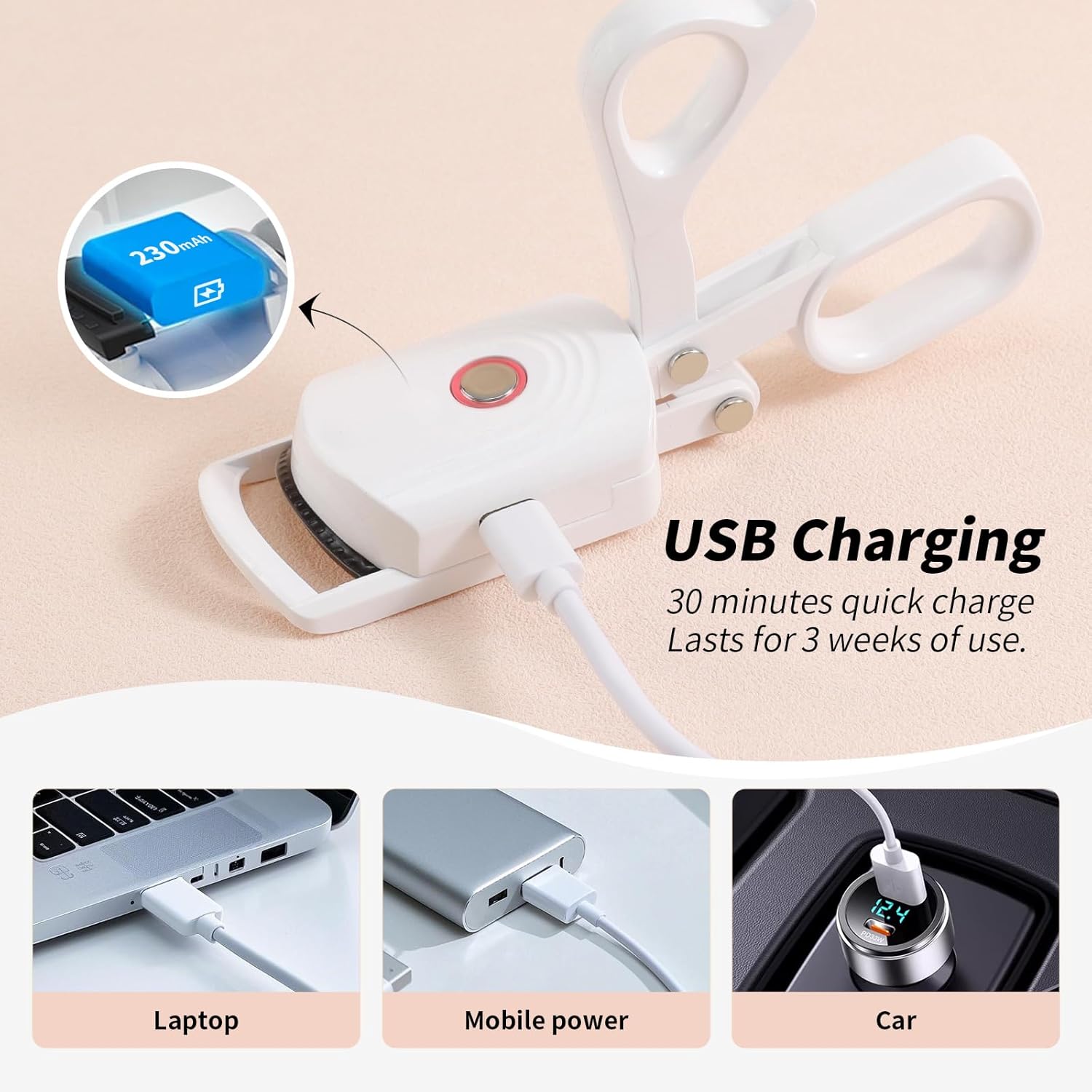 docolor Heated Eyelash Curler fast heat up within 10s, 24 hours long lasting Electric Eyelash Curler 3 Temperature Modes with USB Rechargeable safe lash curler quick natural curling eye lashes - Image 7