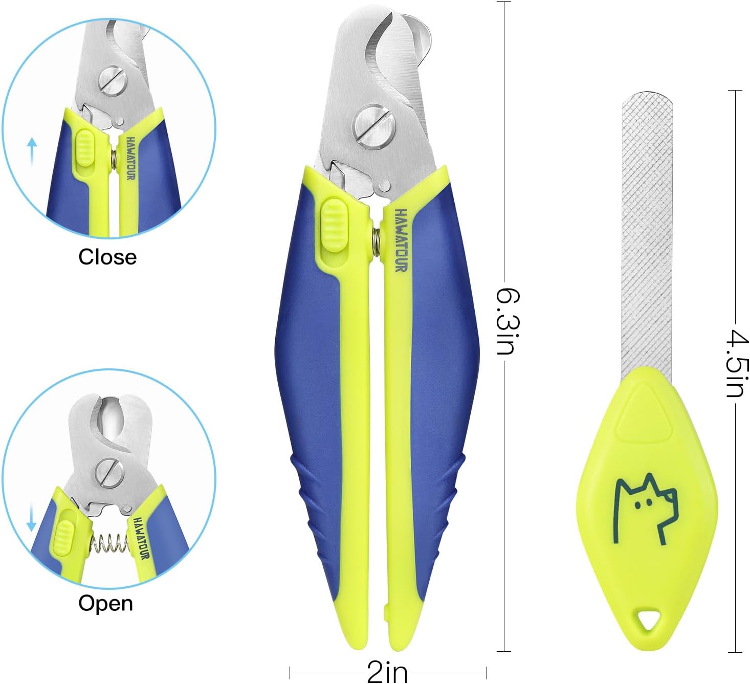Dog Nail Clippers with Nail File, Professional Pet Nail Trimmers with Safety Guard, Avoid Over Cutting, Grooming Razor for Medium and Large Dog and Cat, Blue Yellow - Image 2