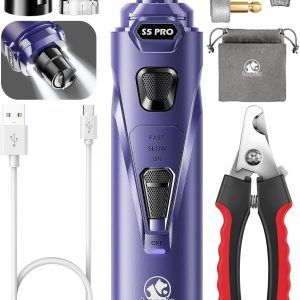 Dog Nail Grinder with 2 LED Lights Powerful 2 Speeds Super Quiet Dog Nail Trimmers with 3 Grinding Wheels Rechargeable Pet Dog Nail Clippers for Large Medium Puppy Dogs Dog Nail File Cat Nail Clipper