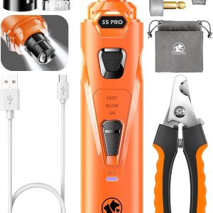 Dog Nail Grinder with 2 LED Lights Powerful 2 Speeds Super Quiet Dog Nail Trimmers with 3 Grinding Wheels Rechargeable Pet Dog Nail Clippers for Large Medium Puppy Dogs Dog Nail File Cat Nail Clipper