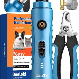 Dog Nail Grinder with LED Light Upgraded 2 Speeds Painless Pet Dog Nail Trimmers and Clipper Super Quiet Best Cat Dog Nail Clipper Kit for Large Small Dogs Pets Cats Breed Paws Quick Grooming