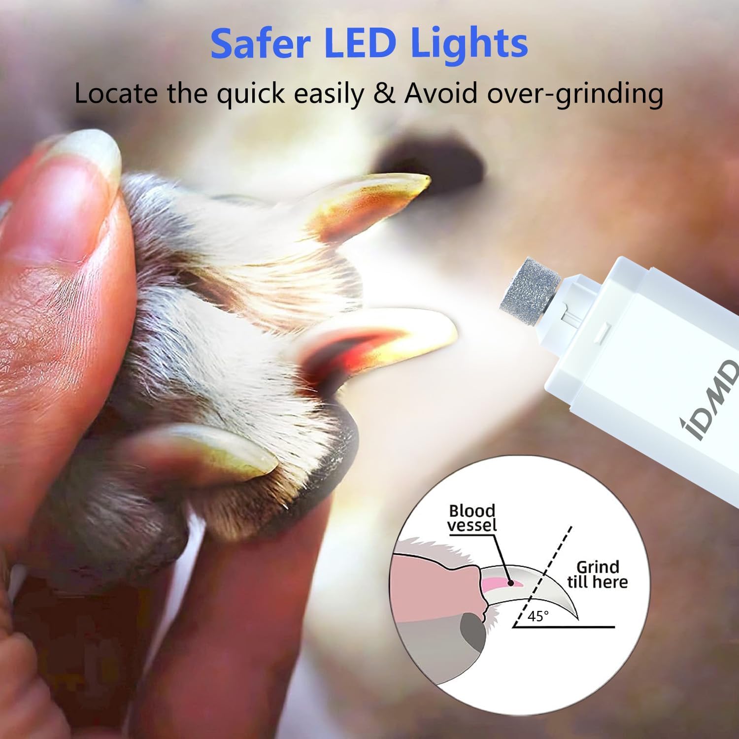 Dog Nail Grinder with Light Dog Nail Trimmers Quiet Powerful 2-Speed Rechargeable Electric Pet Nail Grinder File Toenail Clippers for Large Medium Small Dogs & Cats (White+Charging Cable) - Image 4