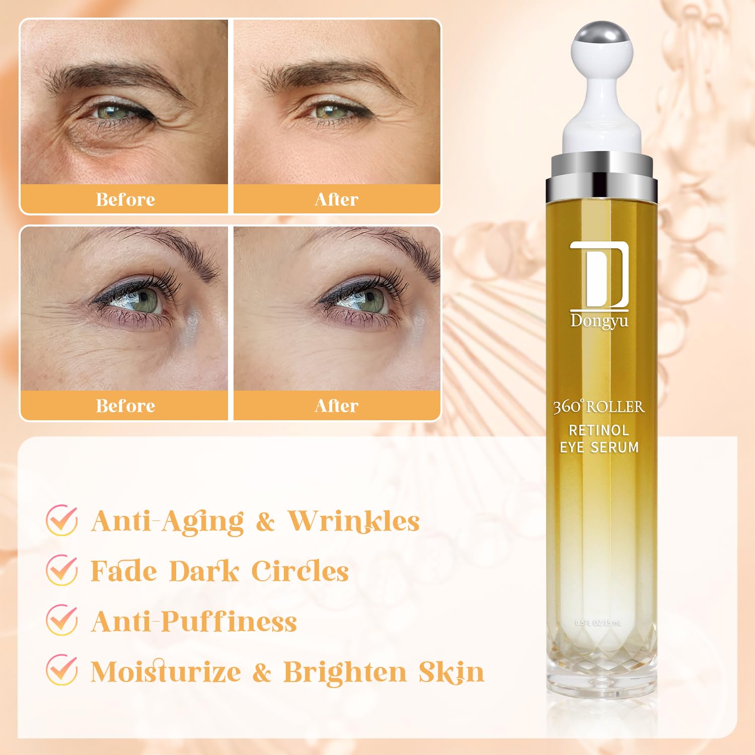 Dongyu Anti-Aging Retinol Eye Cream: Under Eye Cream for Wrinkles Fine Lines at Night - Daily Firming Eye Serum for Puffiness Eye Bags - Image 3