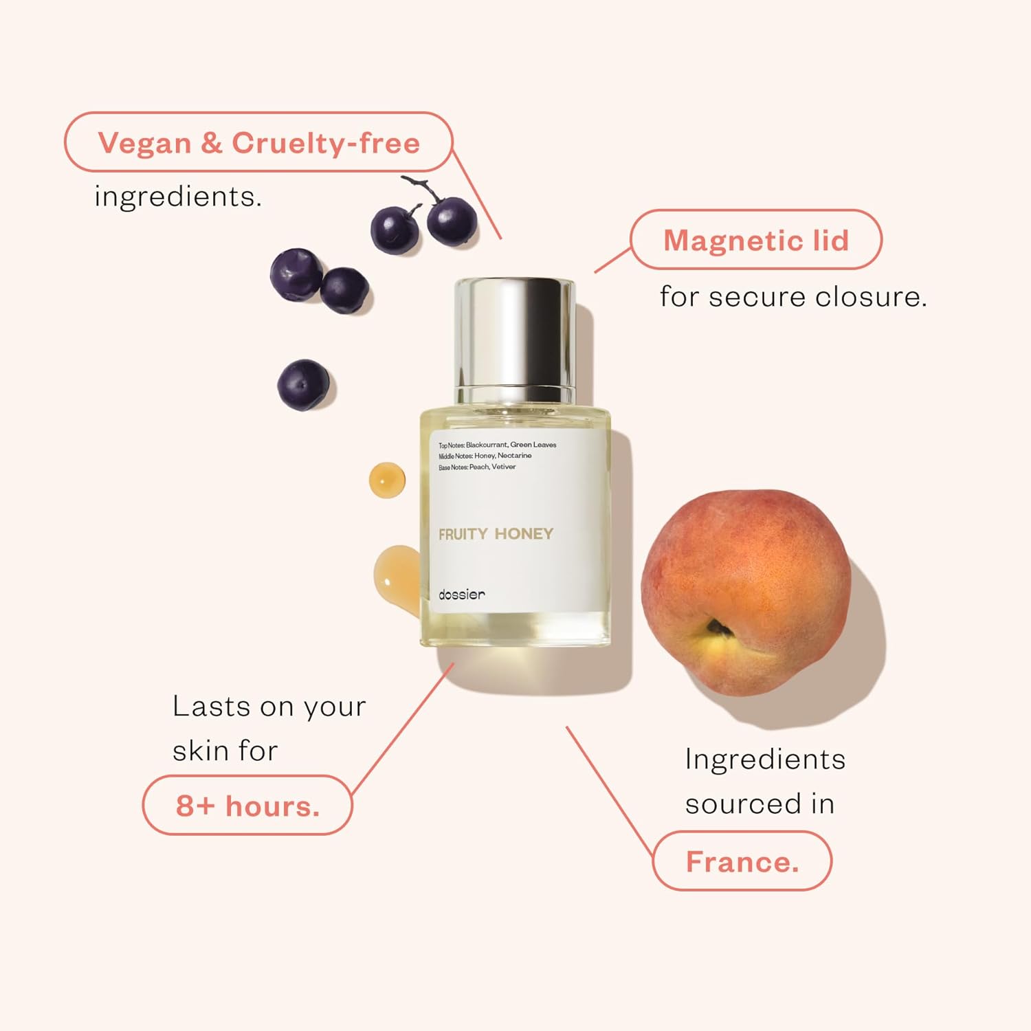 Dossier - Fruity Honey - Eau de Parfum - Inspired by J.Malone's Nectarine Blossom & Honey - Perfume Luxury - Pure Infused - Paraben-Free - Vegan - For Women Men Unisex - Fragrance 1.7 oz (Spray 50ml) - Image 2